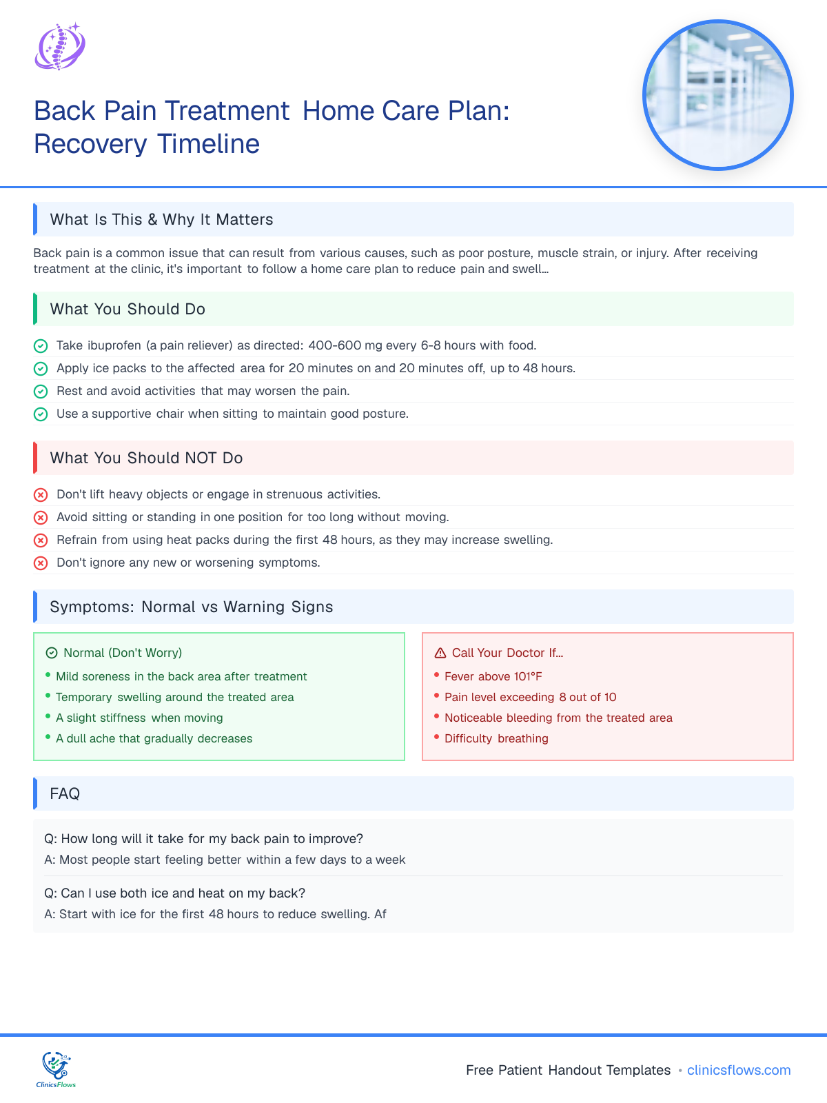 Back Pain Treatment Home Care Plan: Recovery Timeline - patient handout preview