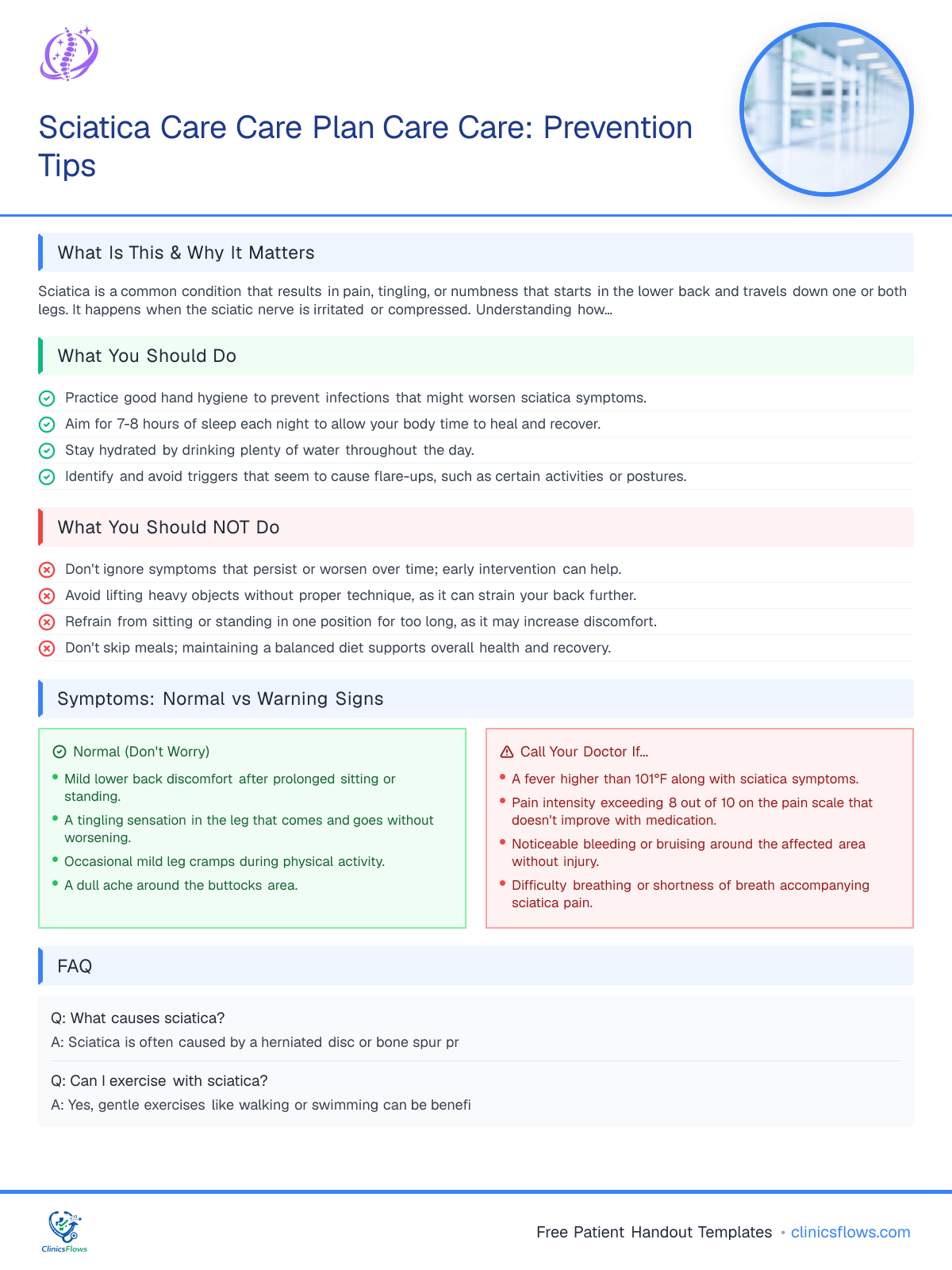 Sciatica Care Care Plan Care Care: Prevention Tips - patient handout preview
