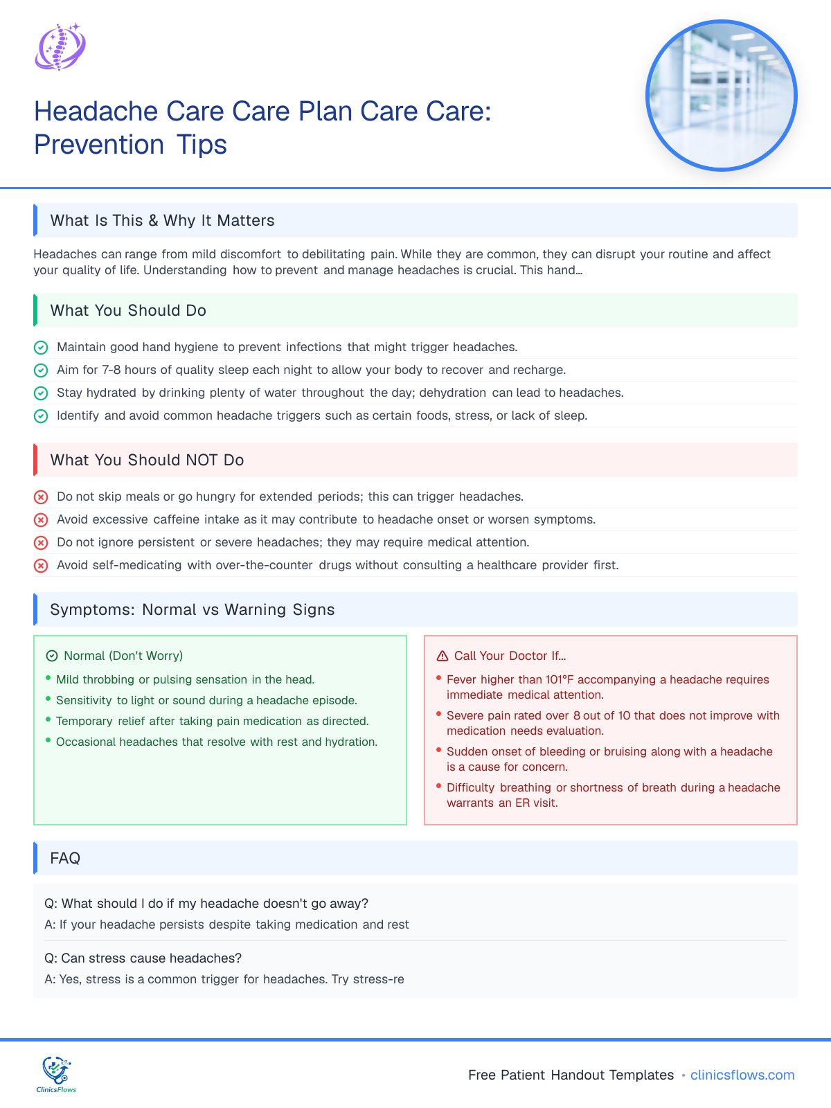 Headache Care Care Plan Care Care: Prevention Tips - patient handout preview