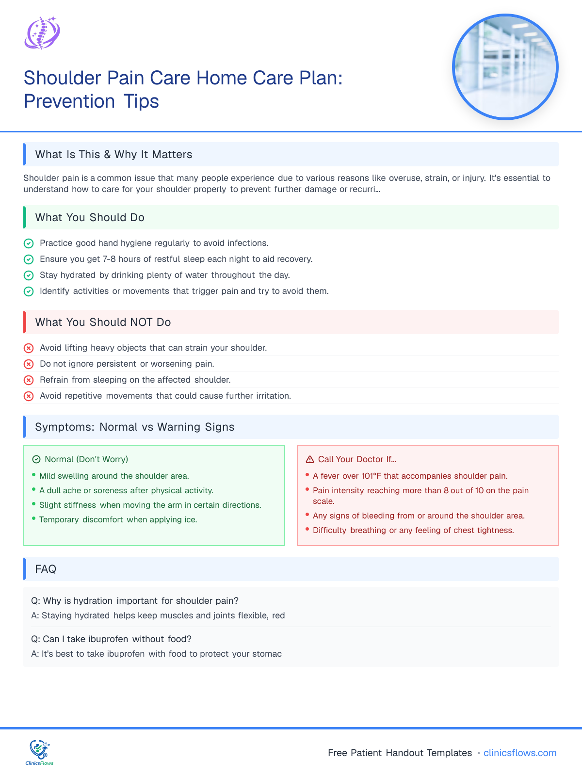 Shoulder Pain Care Home Care Plan: Prevention Tips - patient handout preview