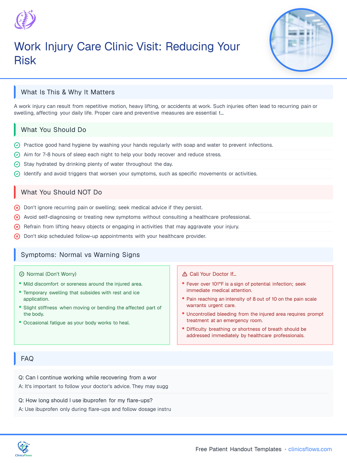 Work Injury Care Clinic Visit: Reducing Your Risk - patient handout preview