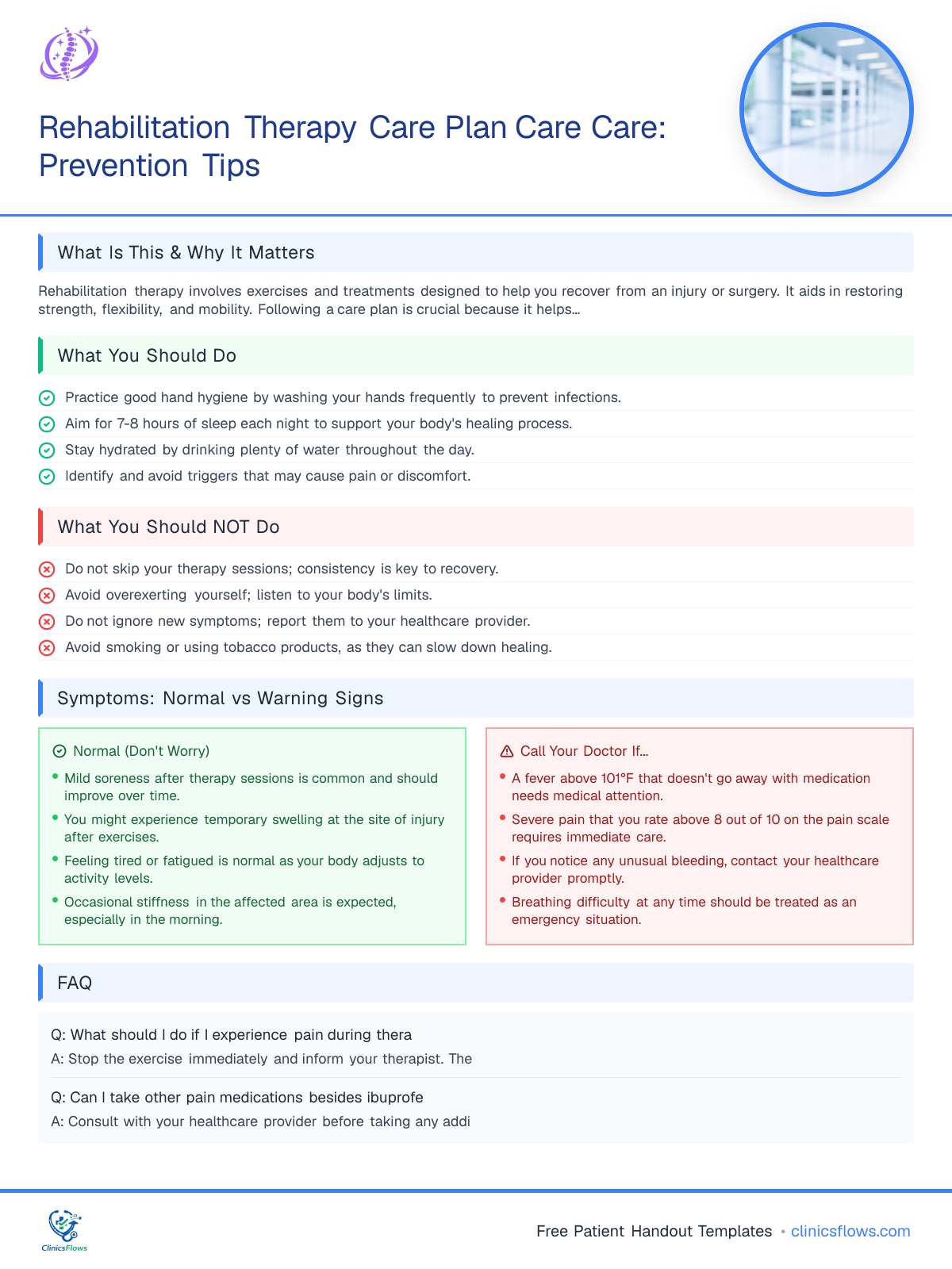 Rehabilitation Therapy Care Plan Care Care: Prevention Tips - patient handout preview