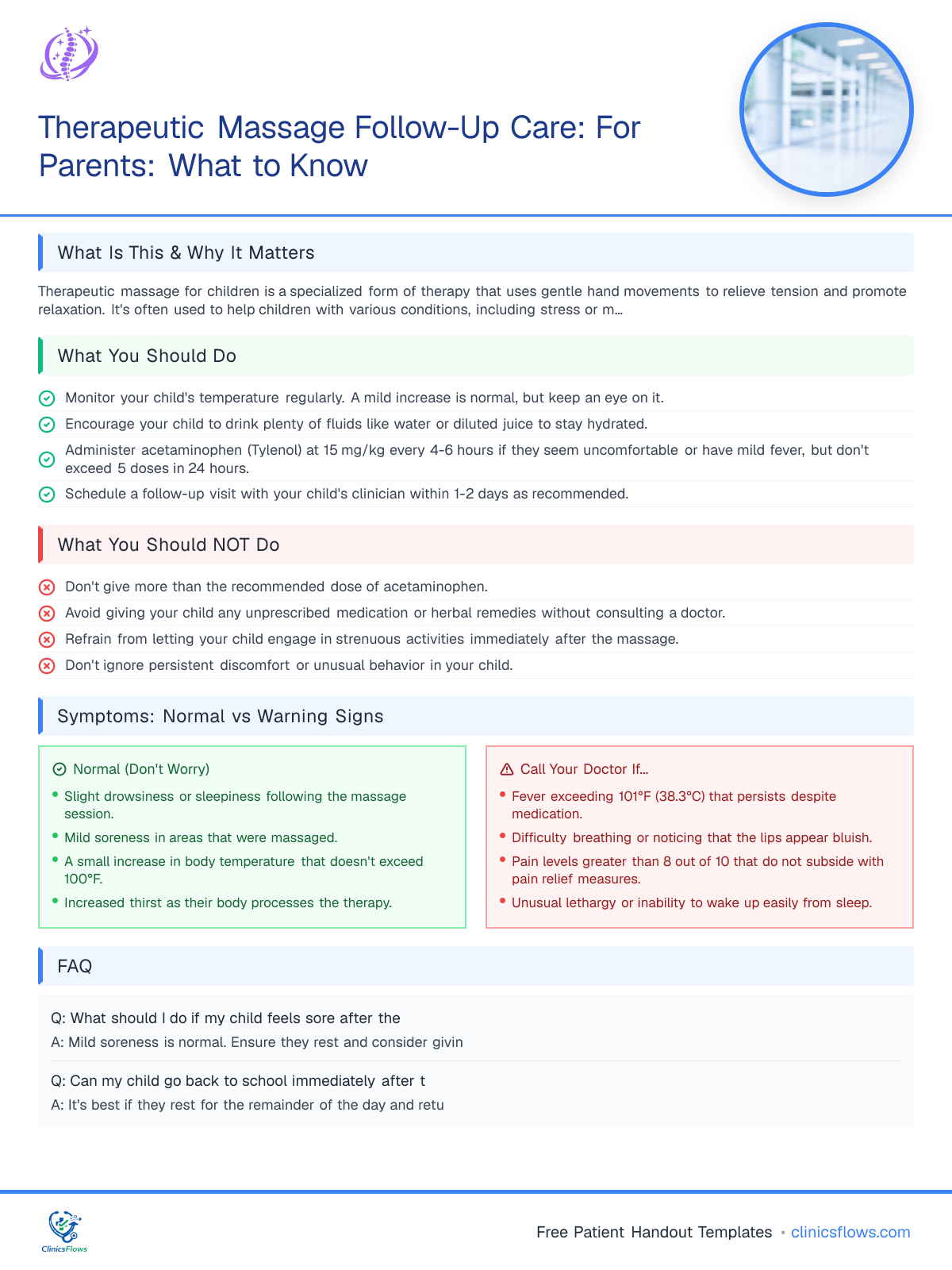Therapeutic Massage Follow-Up Care: For Parents: What to Know - patient handout preview