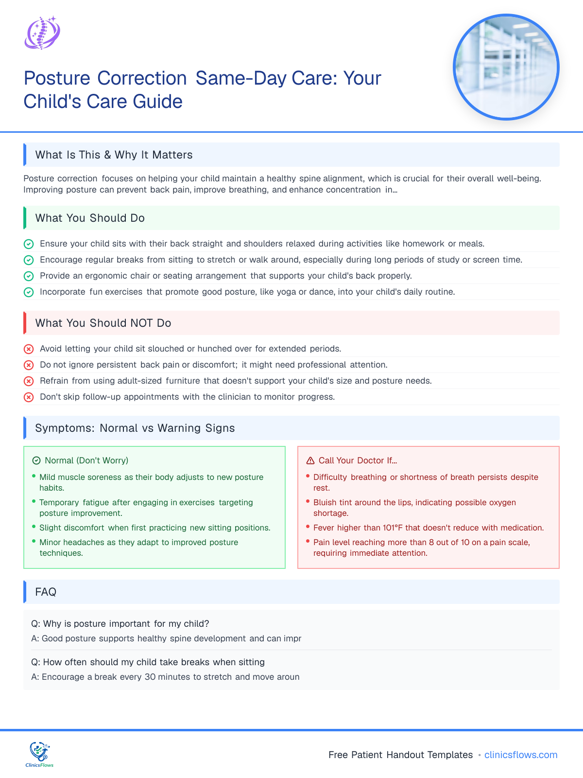 Posture Correction Same-Day Care: Your Child's Care Guide - patient handout preview