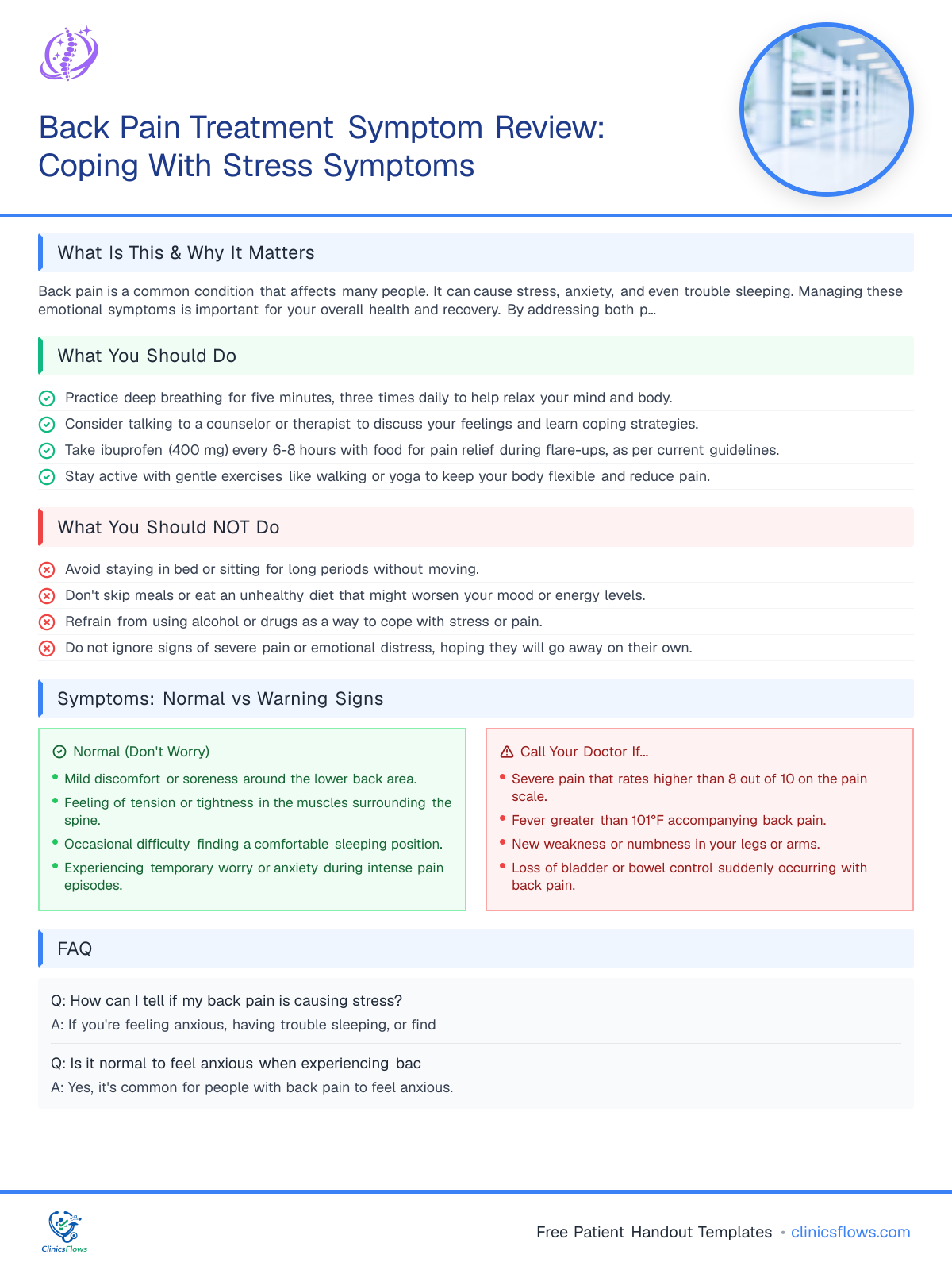 Back Pain Treatment Symptom Review: Coping With Stress Symptoms - patient handout preview