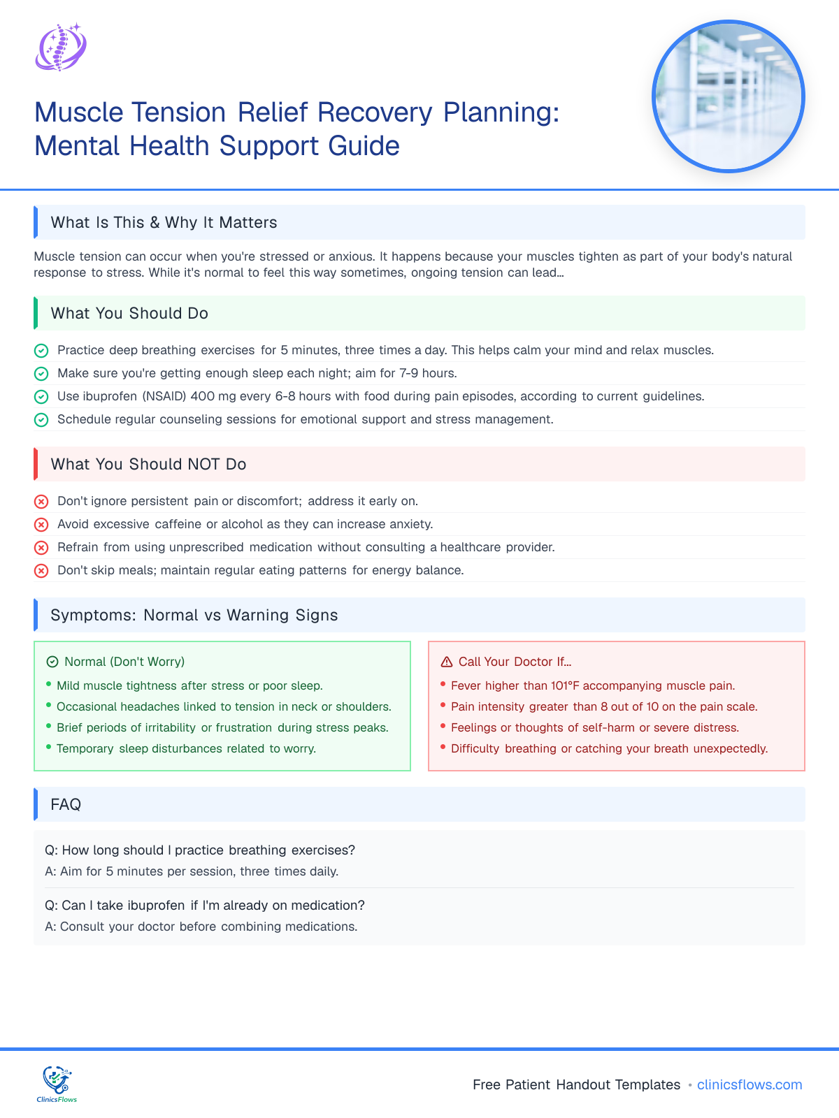 Muscle Tension Relief Recovery Planning: Mental Health Support Guide - patient handout preview