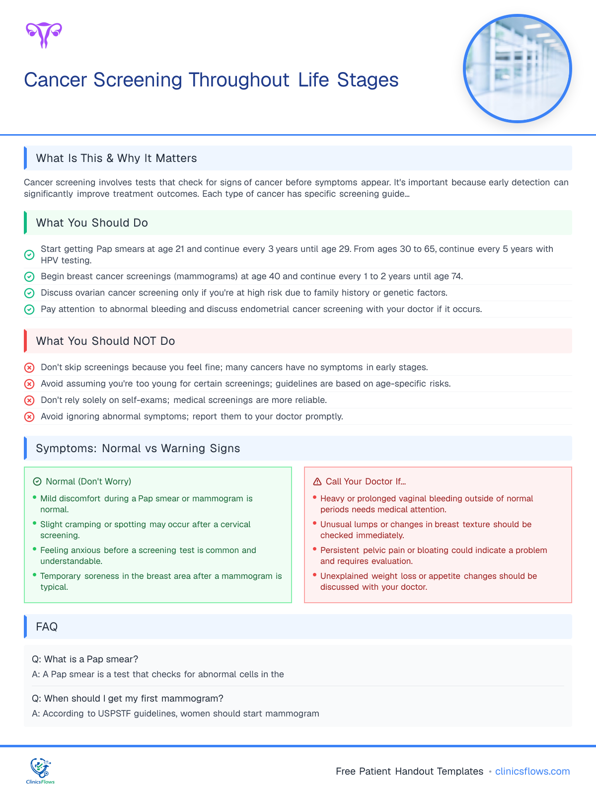 Cancer Screening Throughout Life Stages - patient handout preview