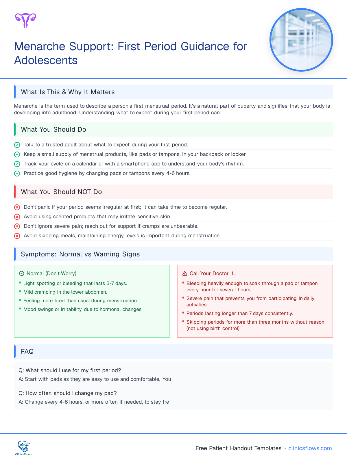 Menarche Support: First Period Guidance for Adolescents - patient handout preview