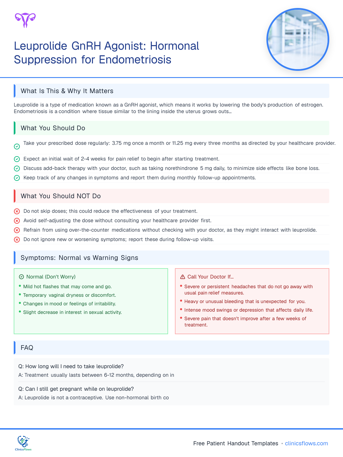 Leuprolide GnRH Agonist: Hormonal Suppression for Endometriosis - patient handout preview