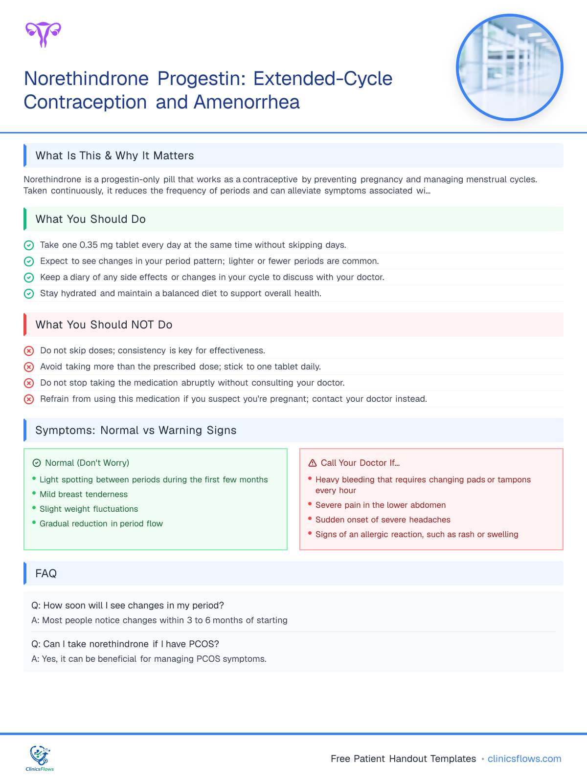 Norethindrone Progestin: Extended-Cycle Contraception and Amenorrhea - patient handout preview