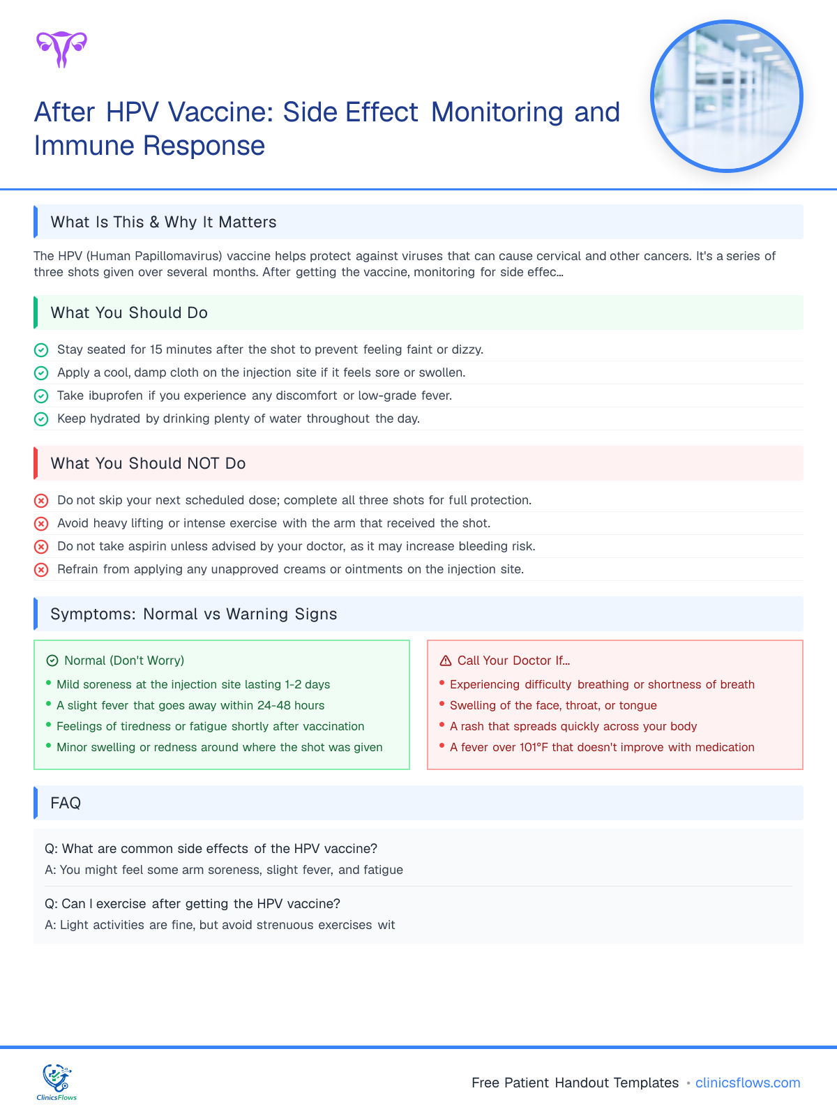 After HPV Vaccine: Side Effect Monitoring and Immune Response - patient handout preview