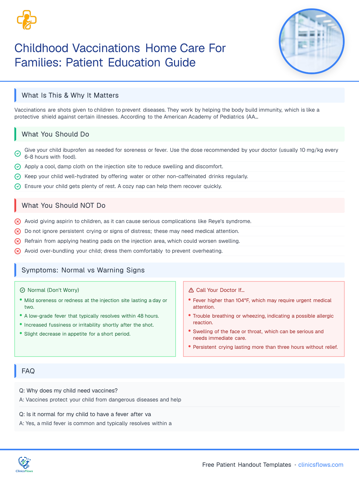 Childhood Vaccinations Home Care For Families: Patient Education Guide - patient handout preview