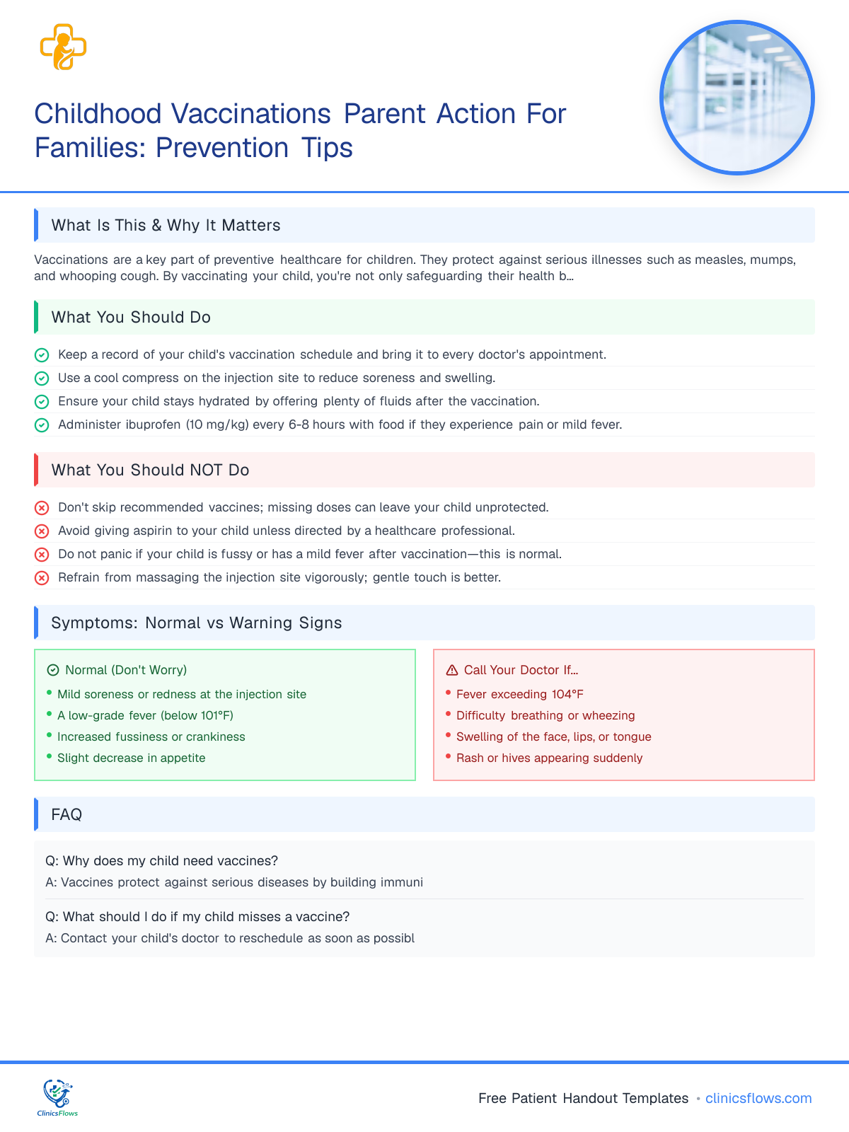 Childhood Vaccinations Parent Action For Families: Prevention Tips - patient handout preview