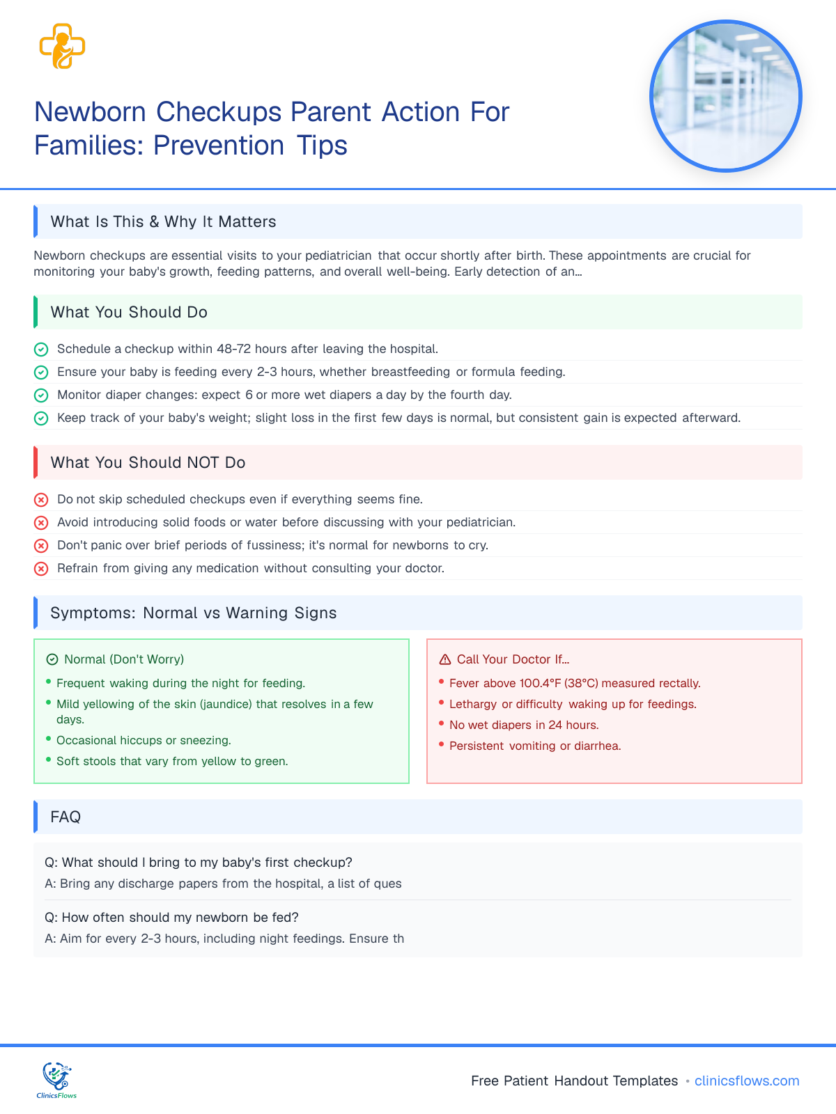 Newborn Checkups Parent Action For Families: Prevention Tips - patient handout preview