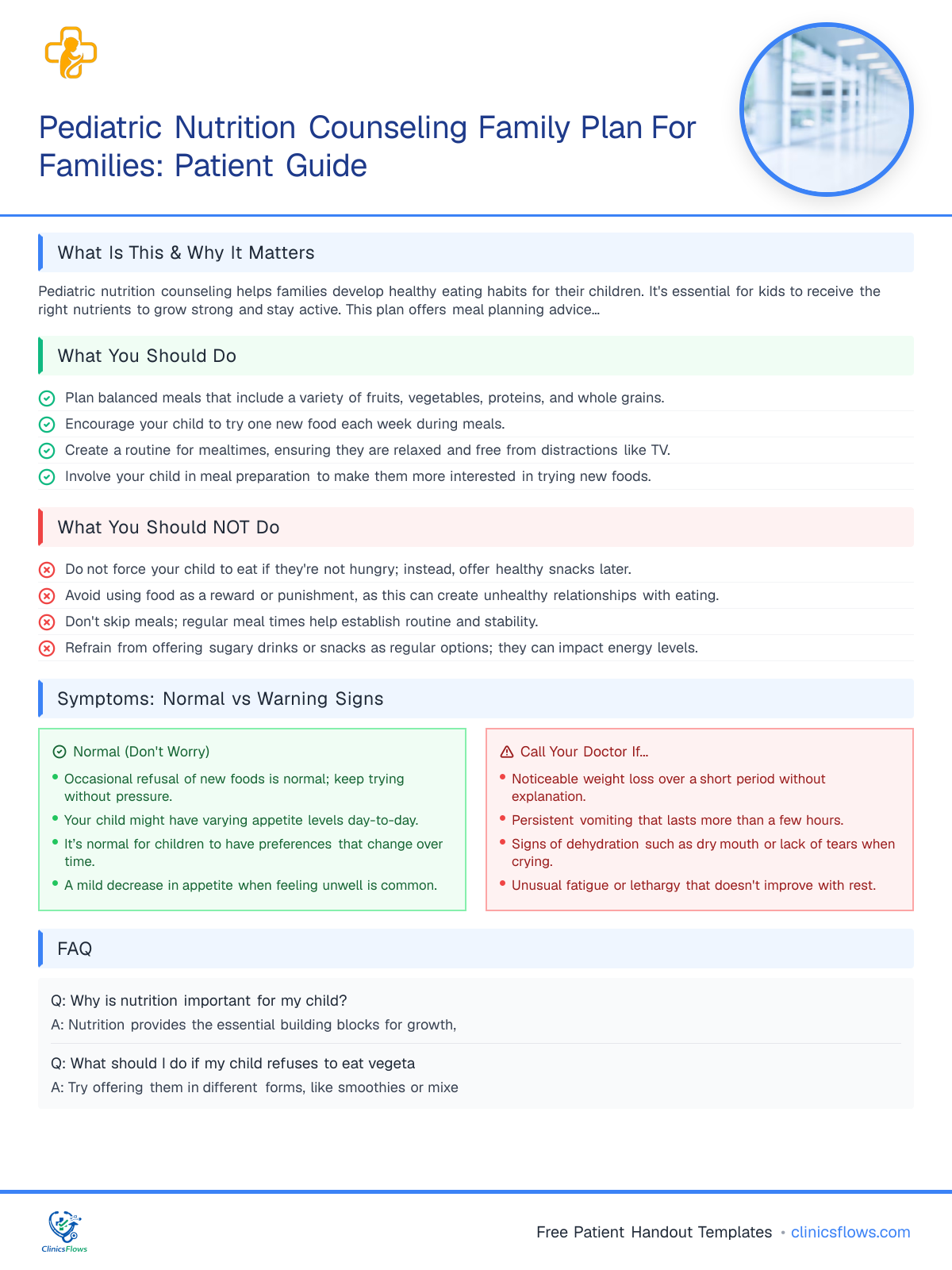 Pediatric Nutrition Counseling Family Plan For Families: Patient Guide - patient handout preview