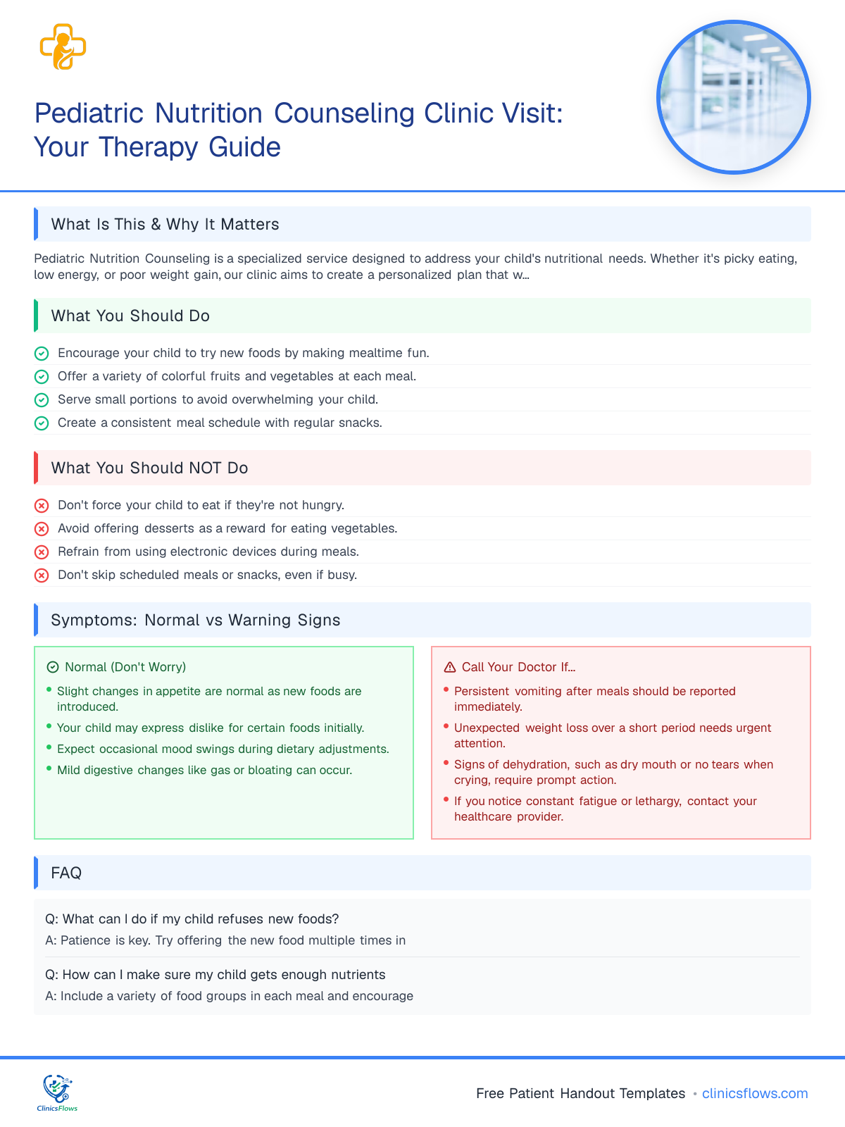 Pediatric Nutrition Counseling Clinic Visit: Your Therapy Guide - patient handout preview
