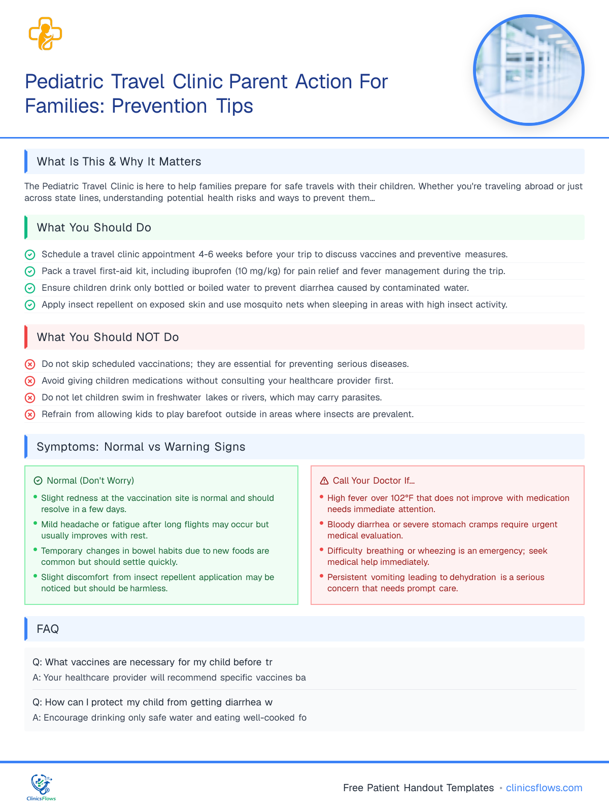 Pediatric Travel Clinic Parent Action For Families: Prevention Tips - patient handout preview