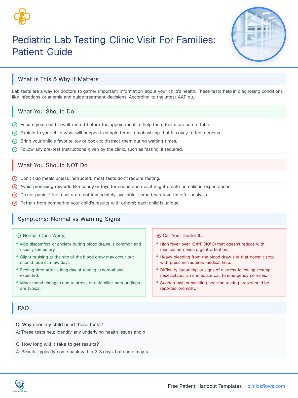 Pediatric Lab Testing Clinic Visit For Families: Patient Guide - patient handout preview