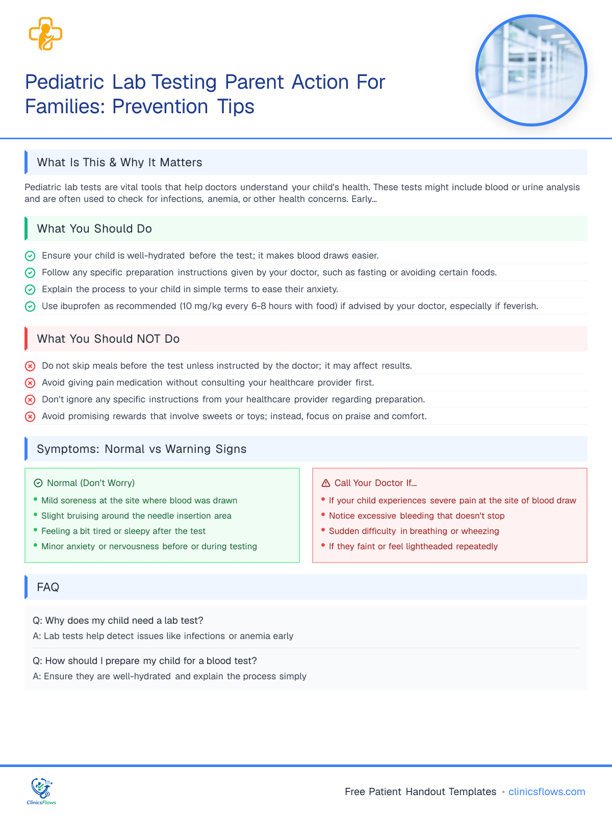 Pediatric Lab Testing Parent Action For Families: Prevention Tips - patient handout preview