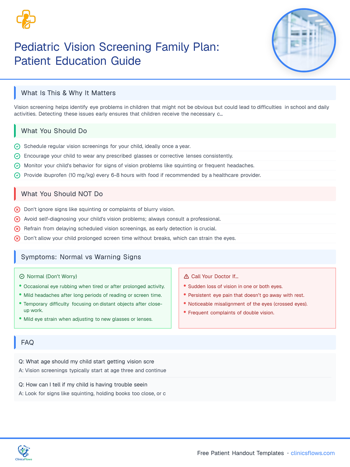 Pediatric Vision Screening Family Plan: Patient Education Guide - patient handout preview