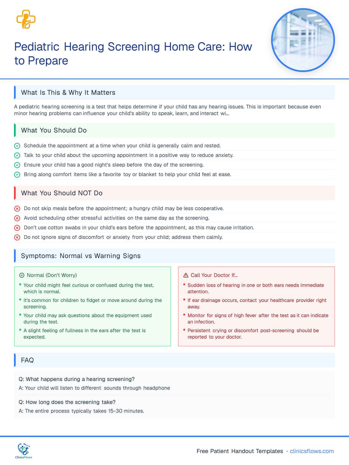Pediatric Hearing Screening Home Care: How to Prepare - patient handout preview