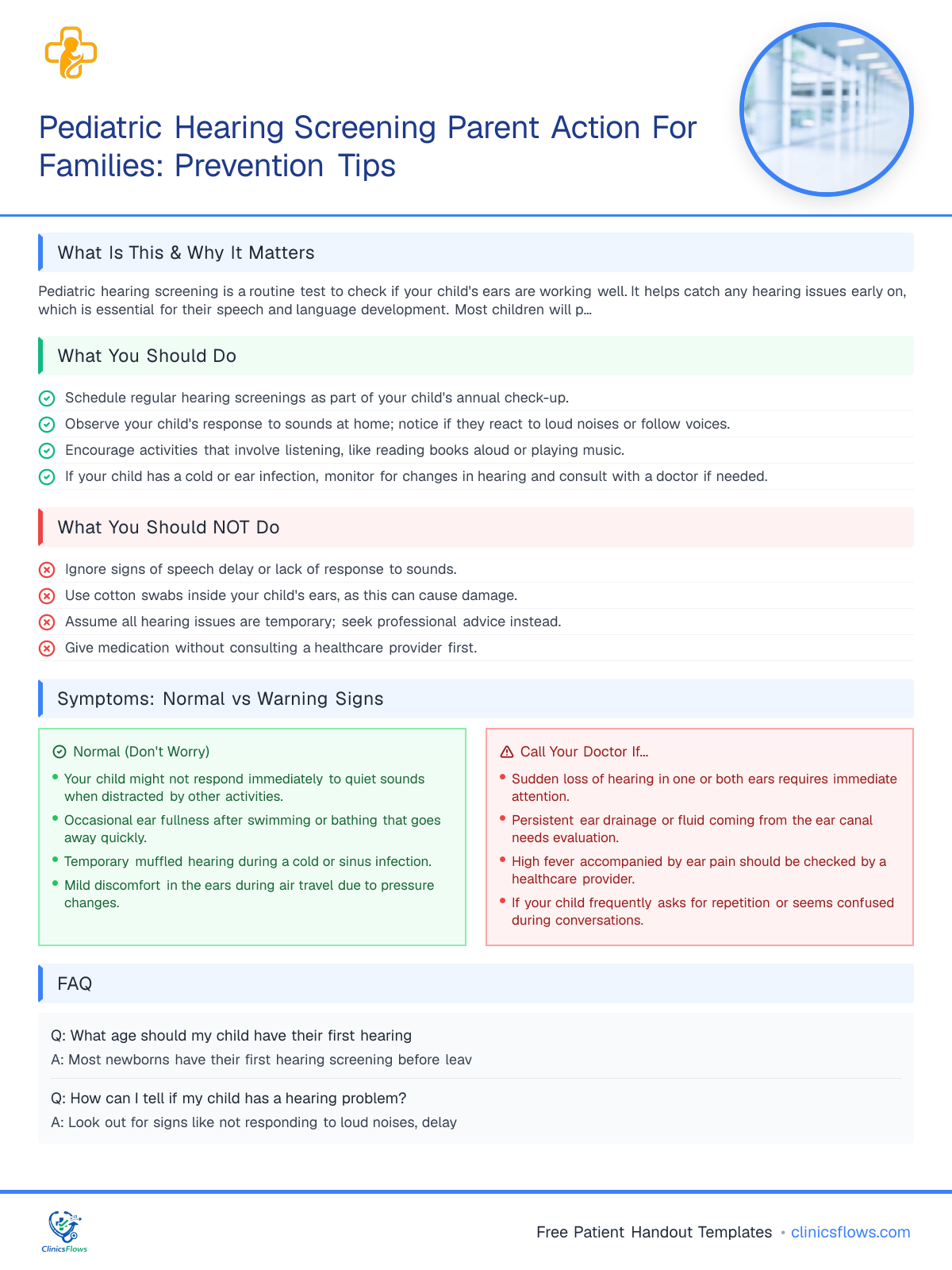 Pediatric Hearing Screening Parent Action For Families: Prevention Tips - patient handout preview