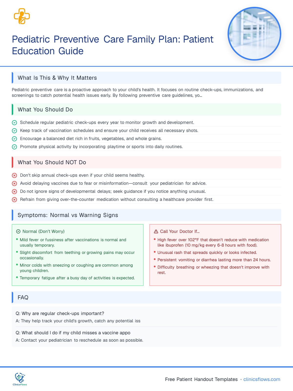 Pediatric Preventive Care Family Plan: Patient Education Guide - patient handout preview
