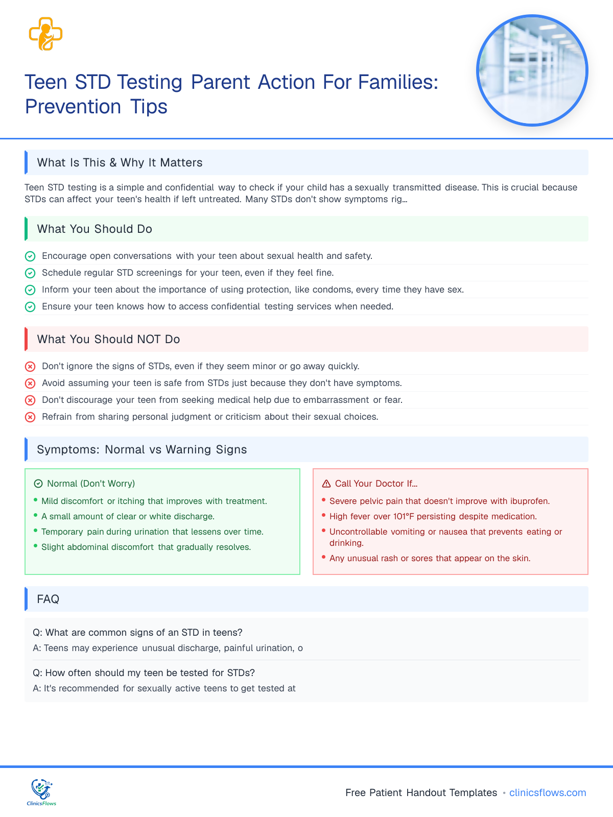 Teen STD Testing Parent Action For Families: Prevention Tips - patient handout preview