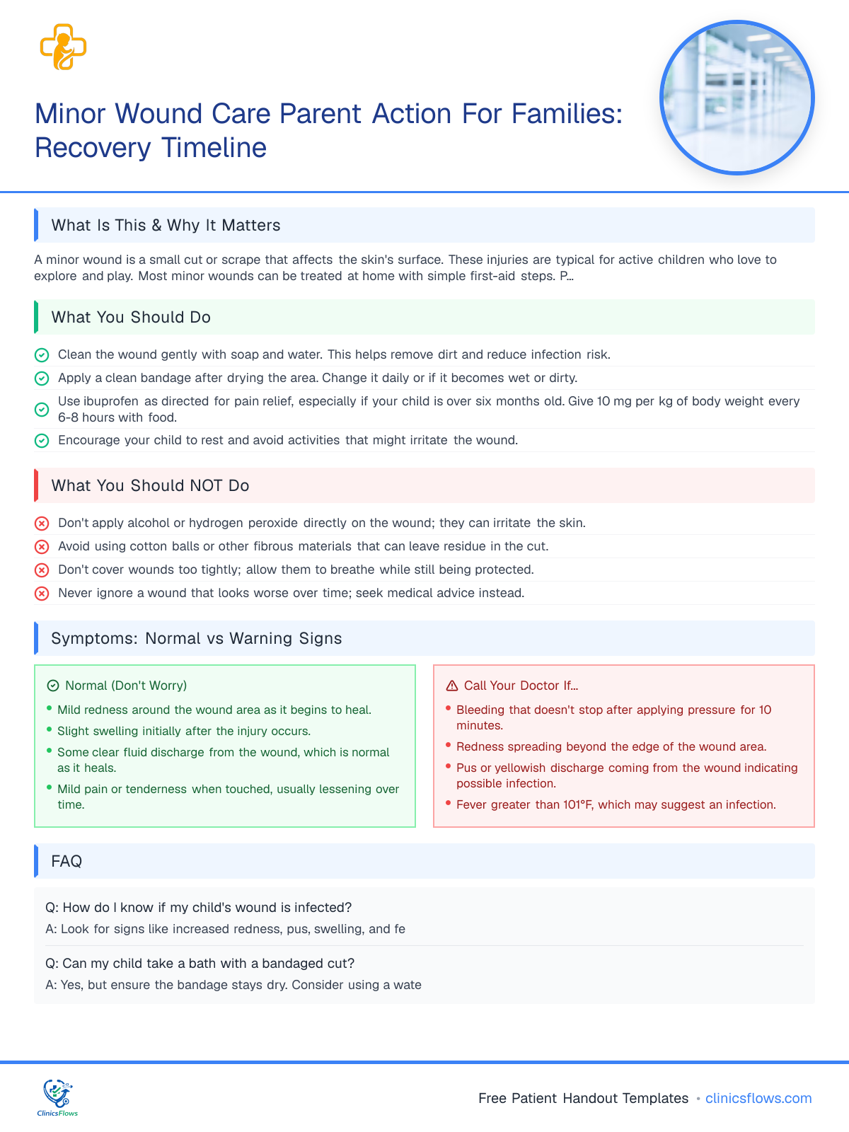 Minor Wound Care Parent Action For Families: Recovery Timeline - patient handout preview