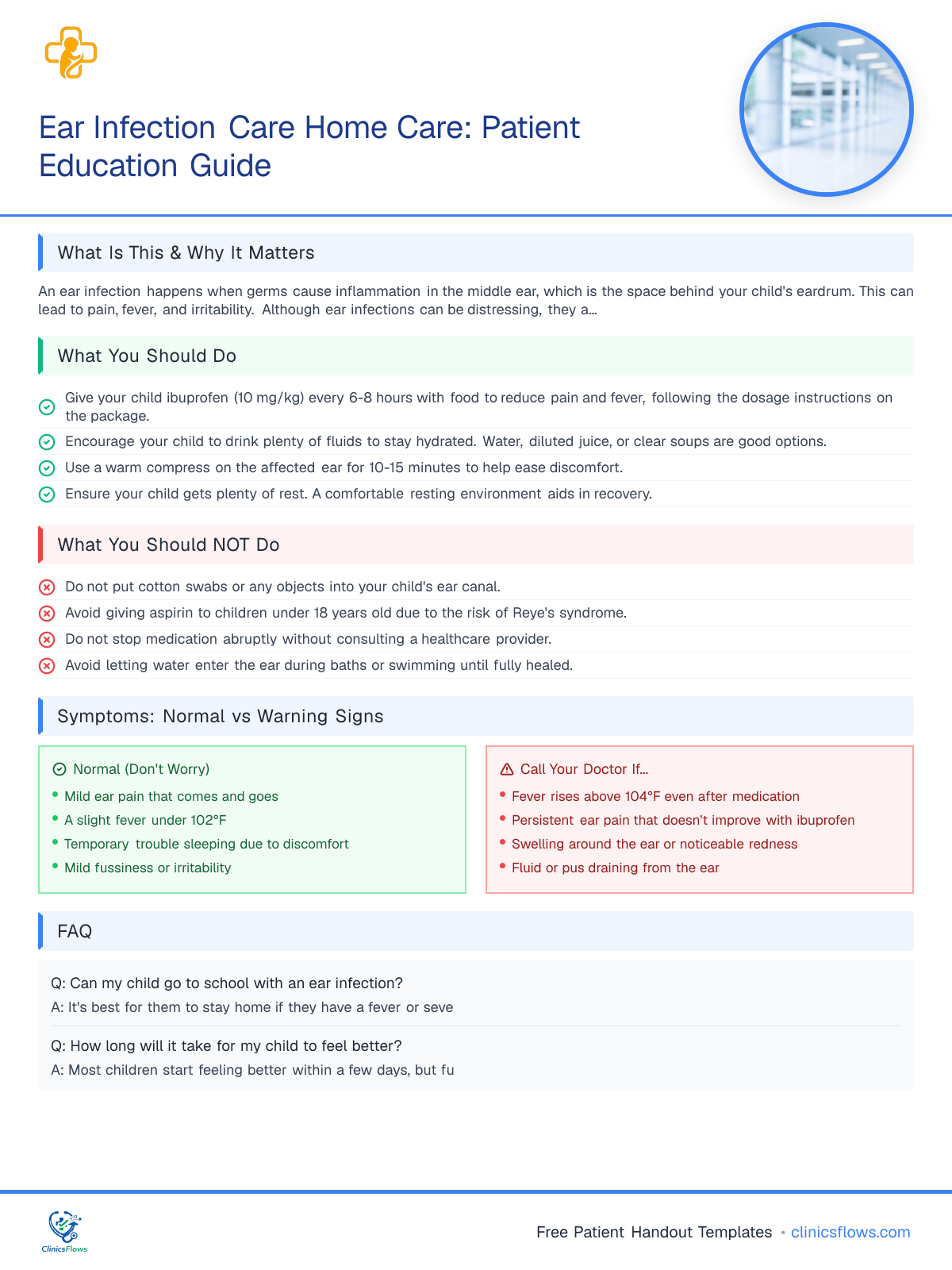 Ear Infection Care Home Care: Patient Education Guide - patient handout preview