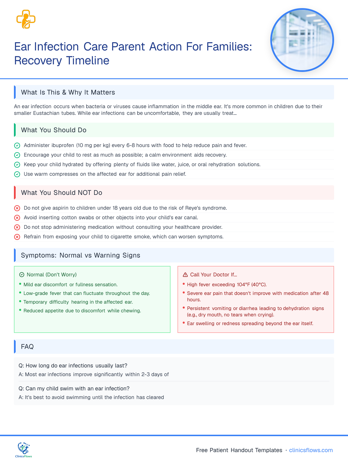 Ear Infection Care Parent Action For Families: Recovery Timeline - patient handout preview
