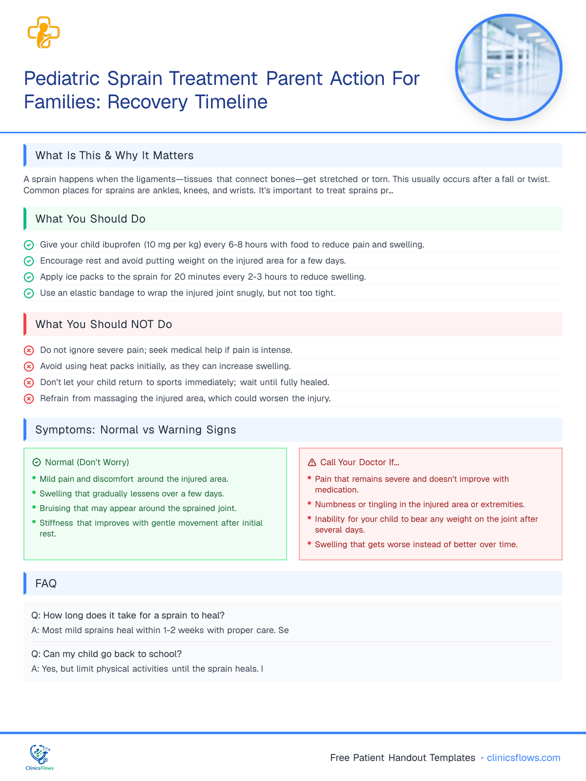Pediatric Sprain Treatment Parent Action For Families: Recovery Timeline - patient handout preview