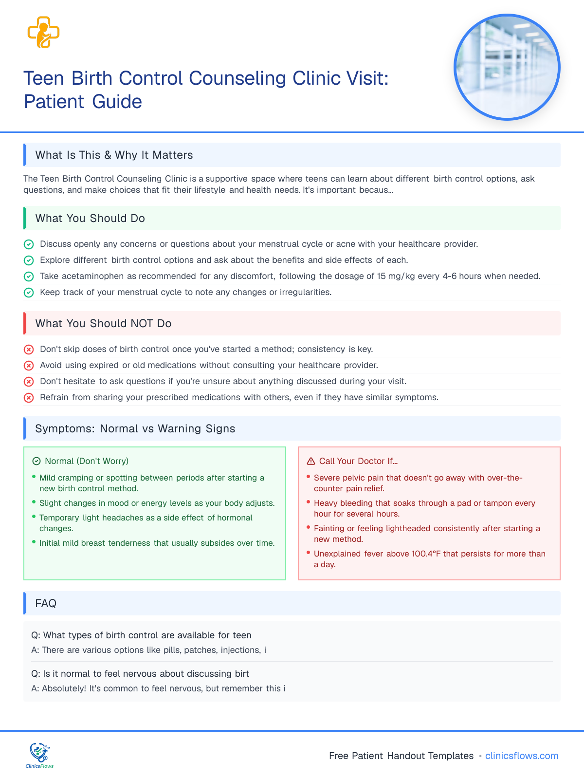 Teen Birth Control Counseling Clinic Visit: Patient Guide - patient handout preview