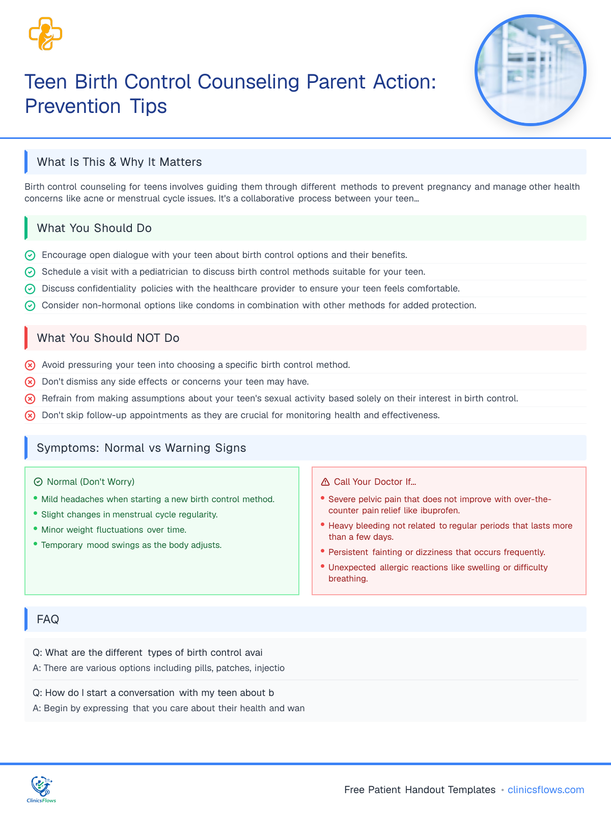 Teen Birth Control Counseling Parent Action: Prevention Tips - patient handout preview