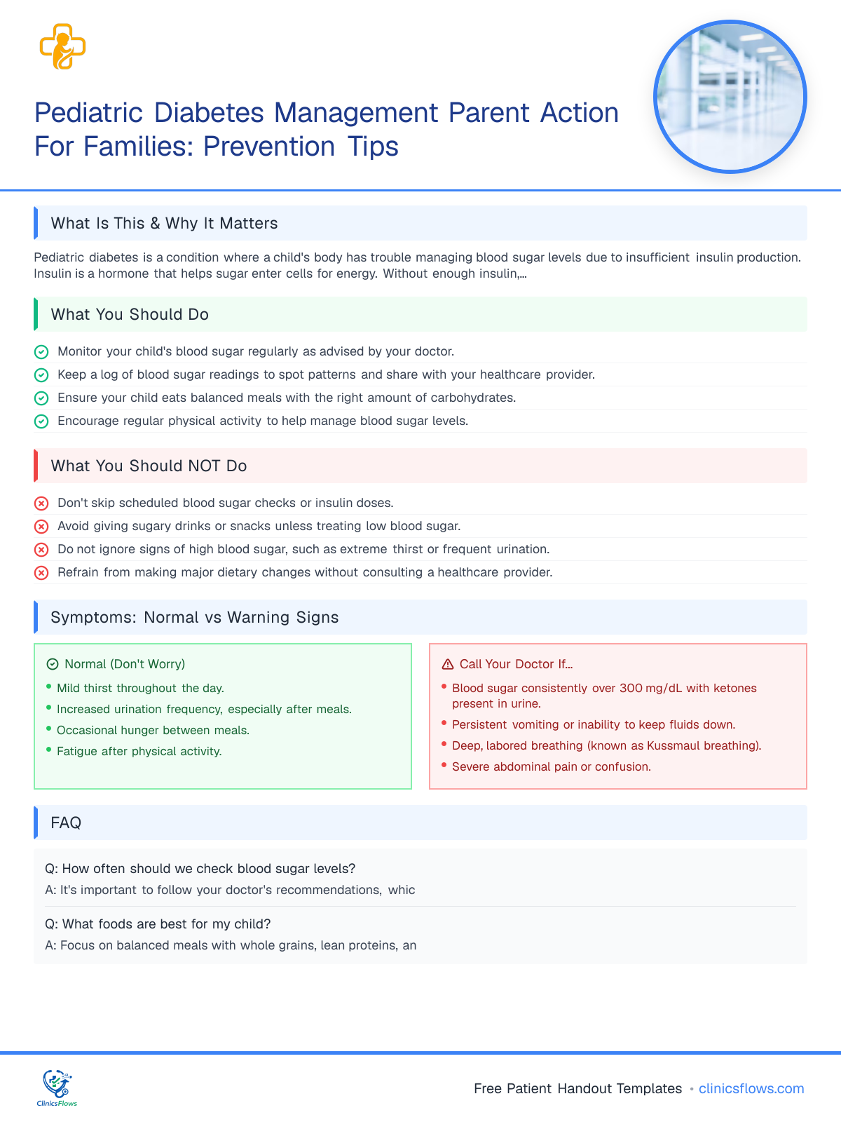 Pediatric Diabetes Management Parent Action For Families: Prevention Tips - patient handout preview