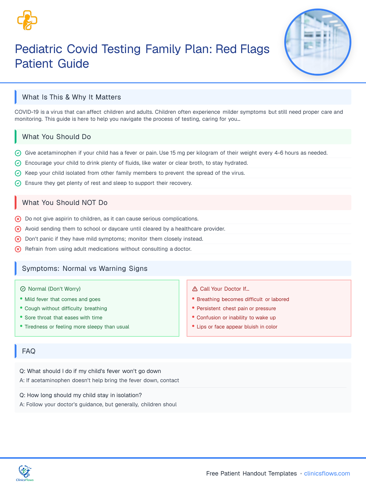 Pediatric Covid Testing Family Plan: Red Flags Patient Guide - patient handout preview