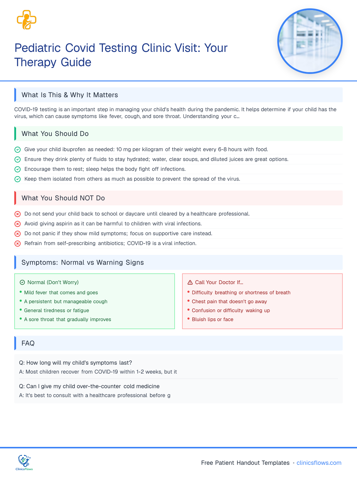 Pediatric Covid Testing Clinic Visit: Your Therapy Guide - patient handout preview