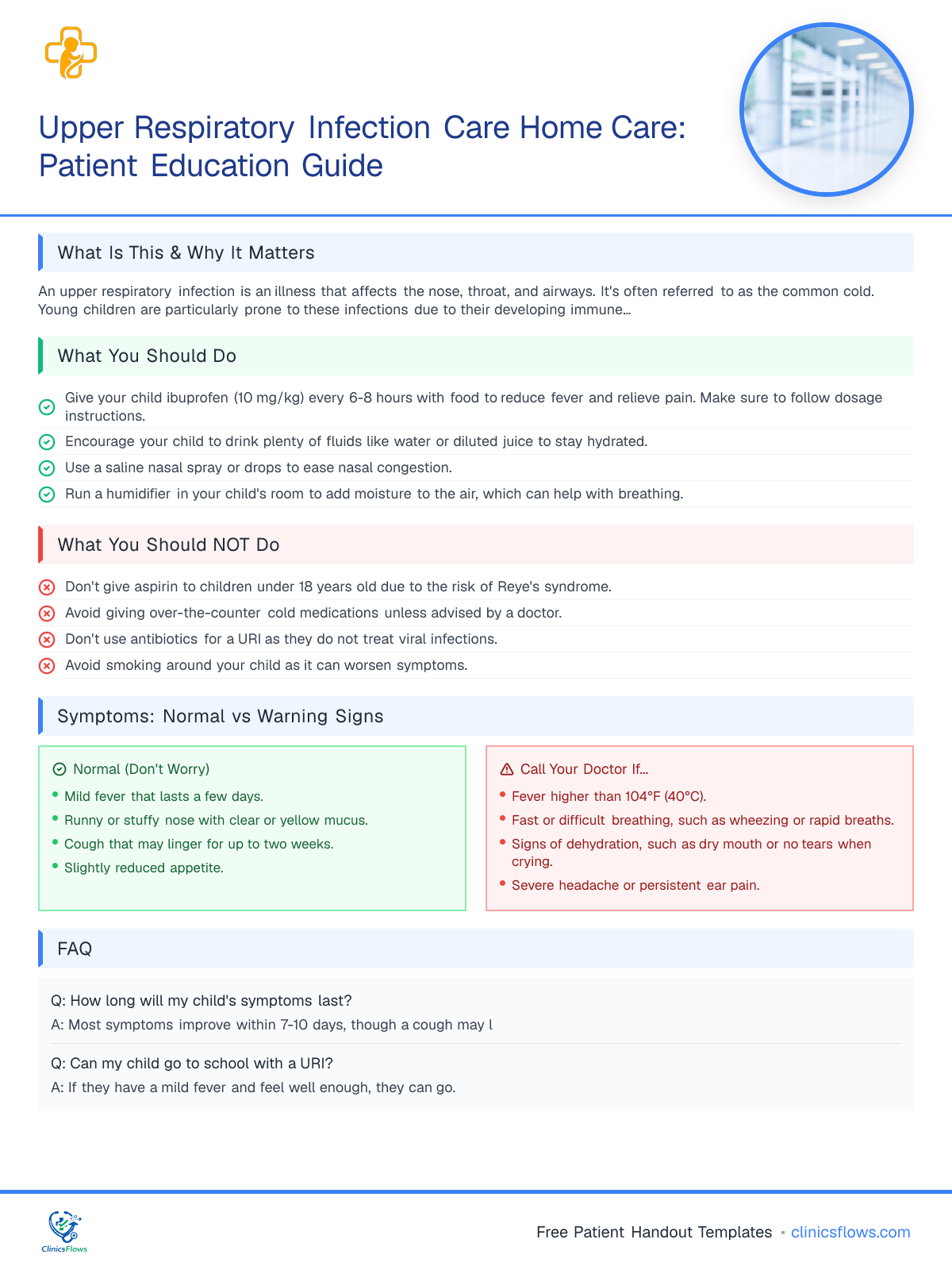 Upper Respiratory Infection Care Home Care: Patient Education Guide - patient handout preview
