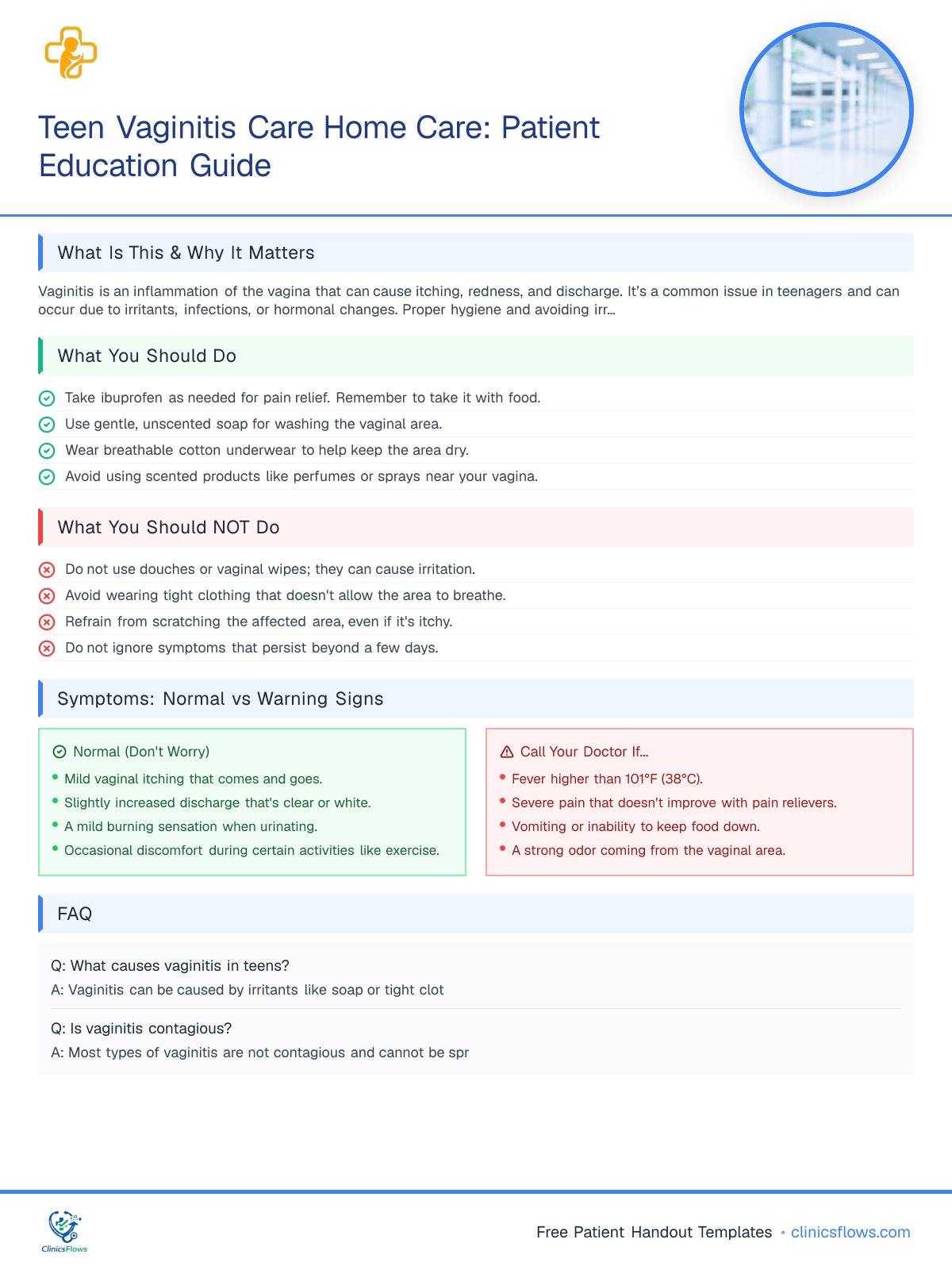 Teen Vaginitis Care Home Care: Patient Education Guide - patient handout preview