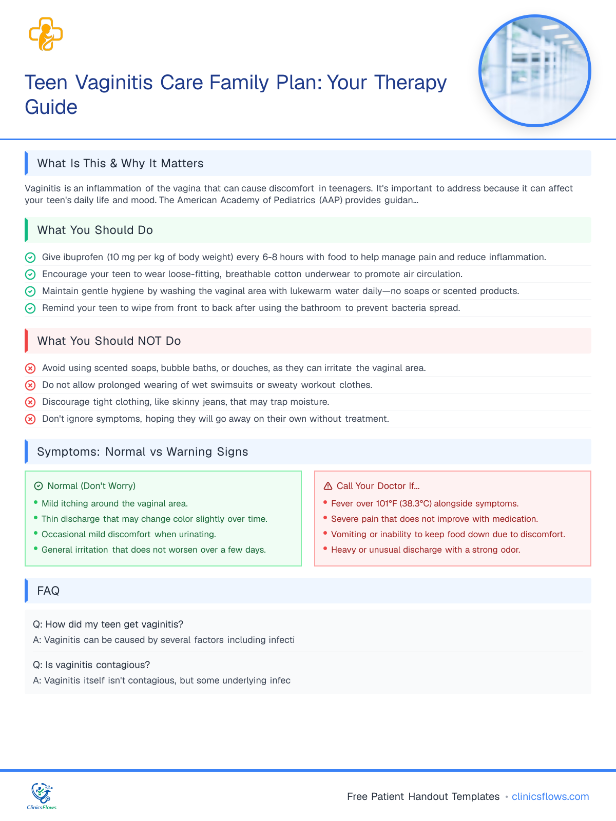Teen Vaginitis Care Family Plan: Your Therapy Guide - patient handout preview