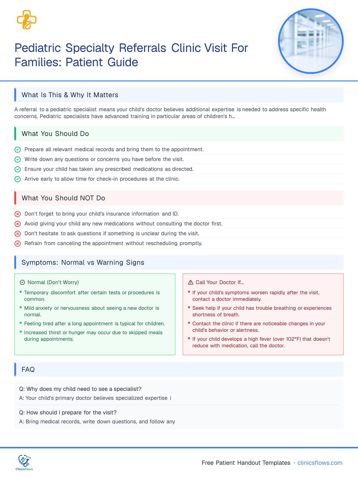 Pediatric Specialty Referrals Clinic Visit For Families: Patient Guide - patient handout preview