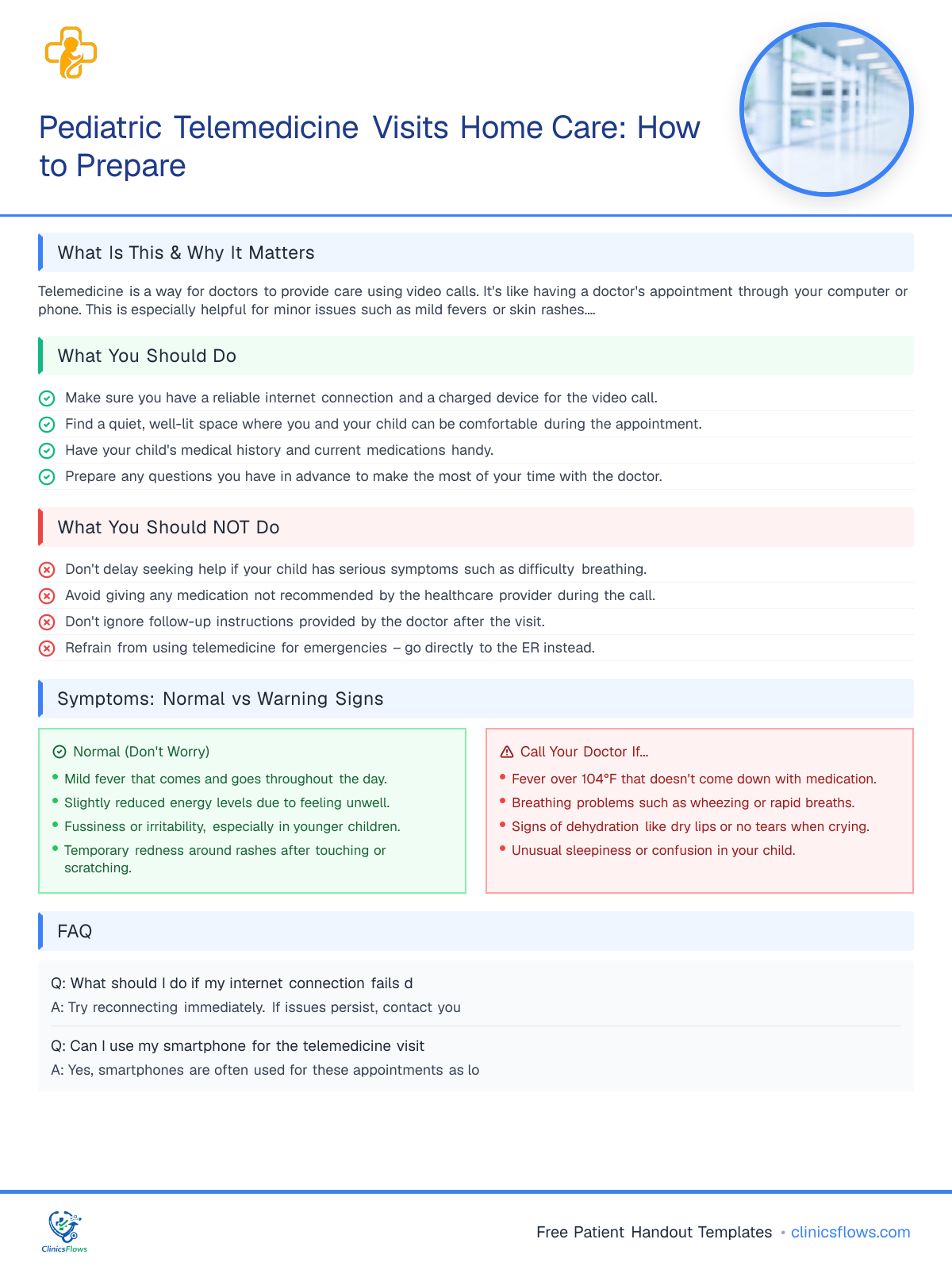 Pediatric Telemedicine Visits Home Care: How to Prepare - patient handout preview
