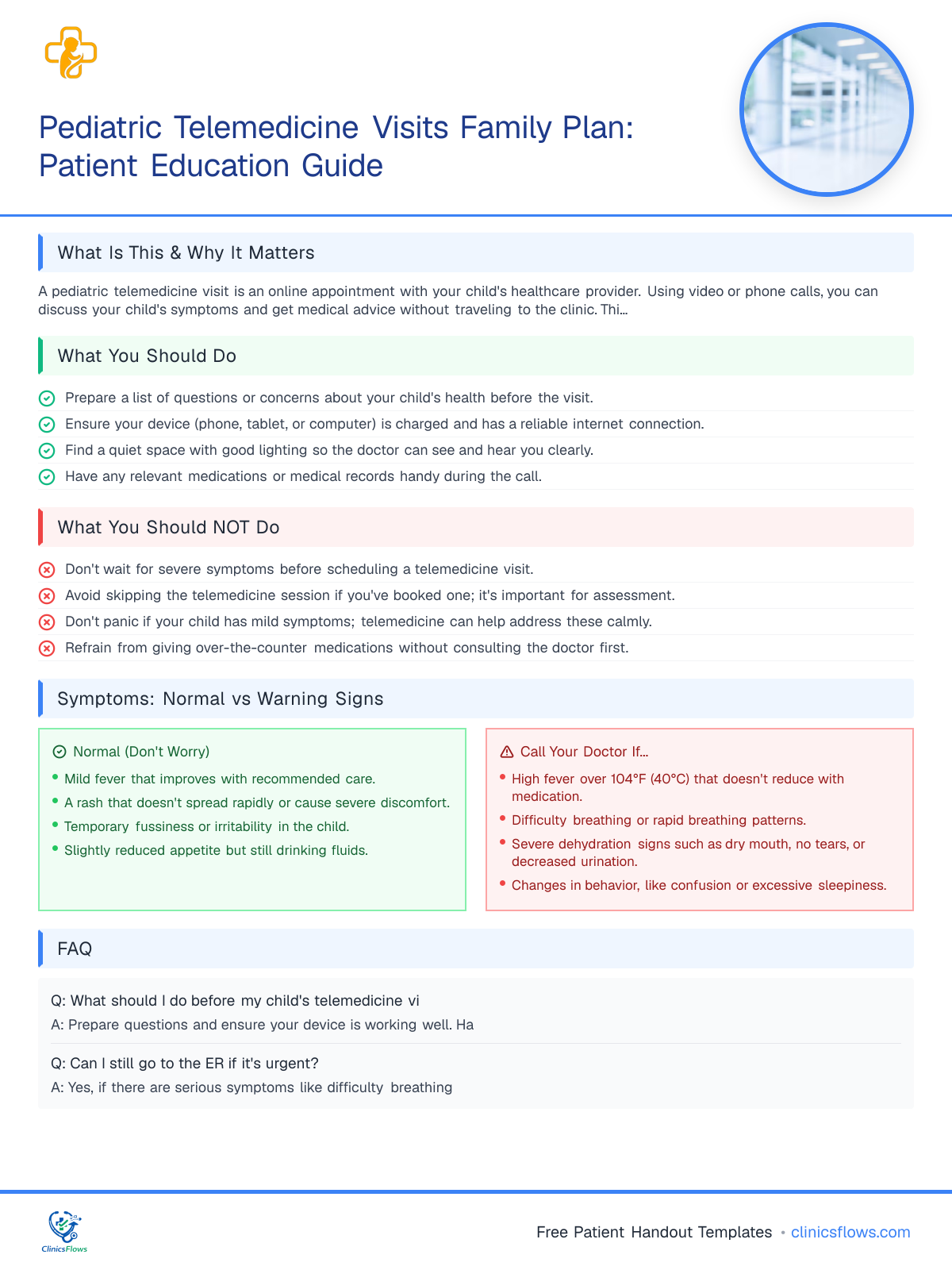Pediatric Telemedicine Visits Family Plan: Patient Education Guide - patient handout preview