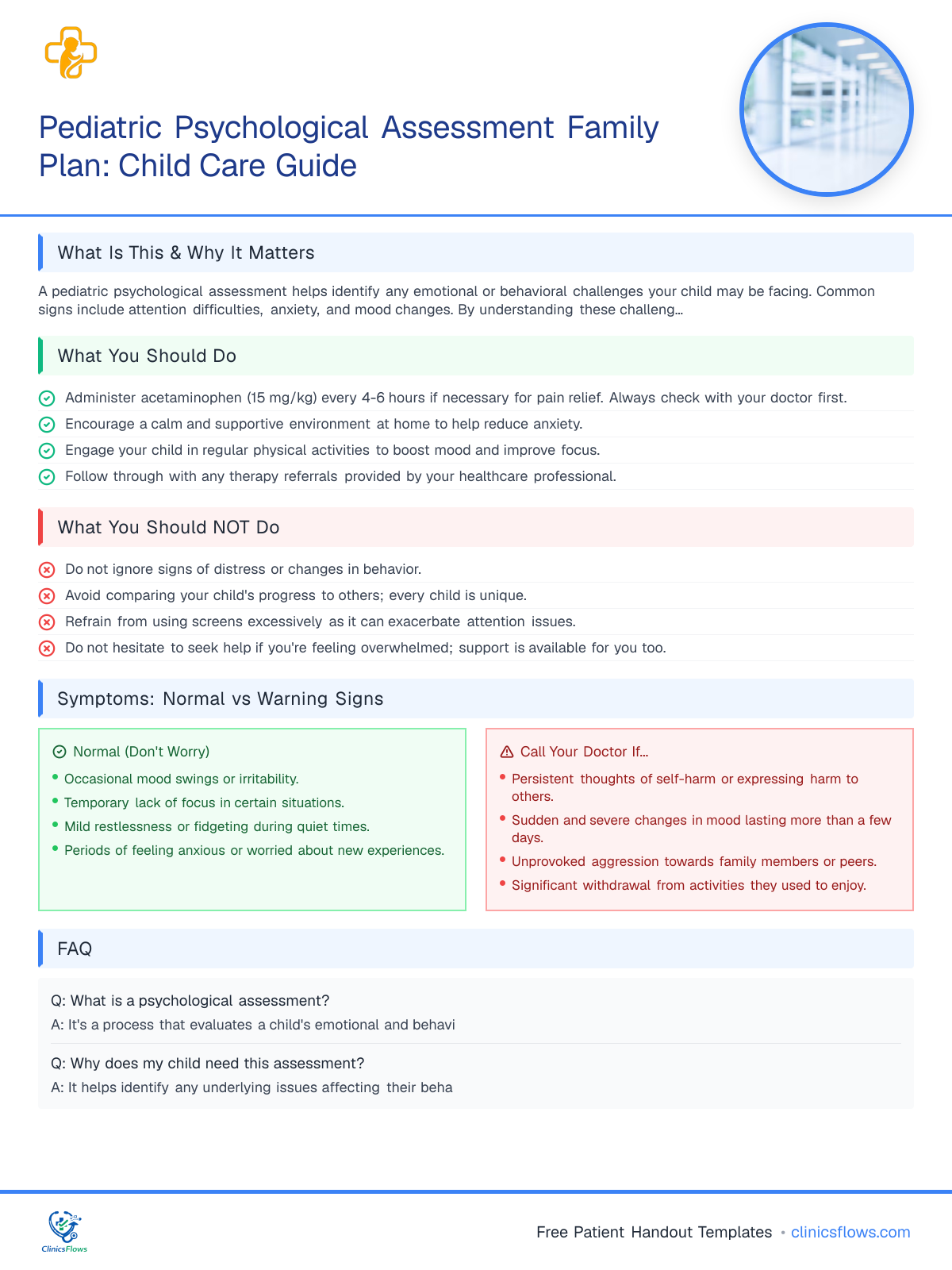 Pediatric Psychological Assessment Family Plan: Child Care Guide - patient handout preview