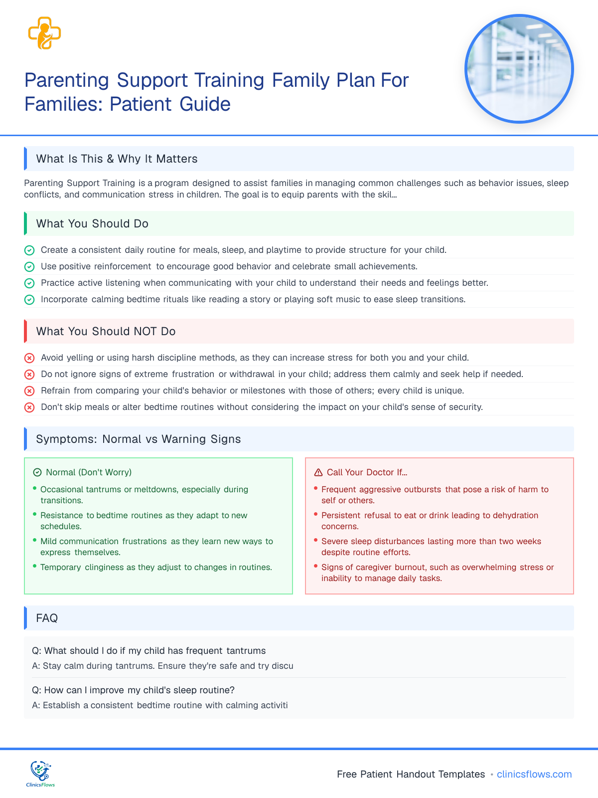 Parenting Support Training Family Plan For Families: Patient Guide - patient handout preview
