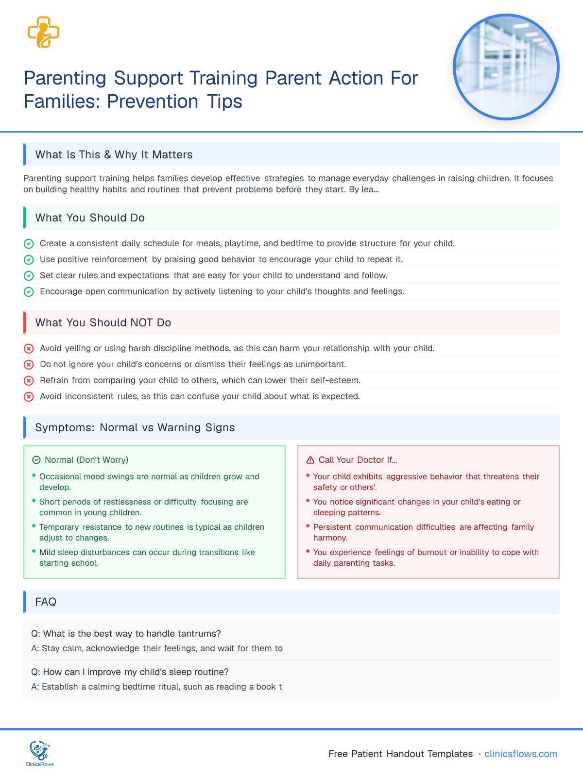 Parenting Support Training Parent Action For Families: Prevention Tips - patient handout preview