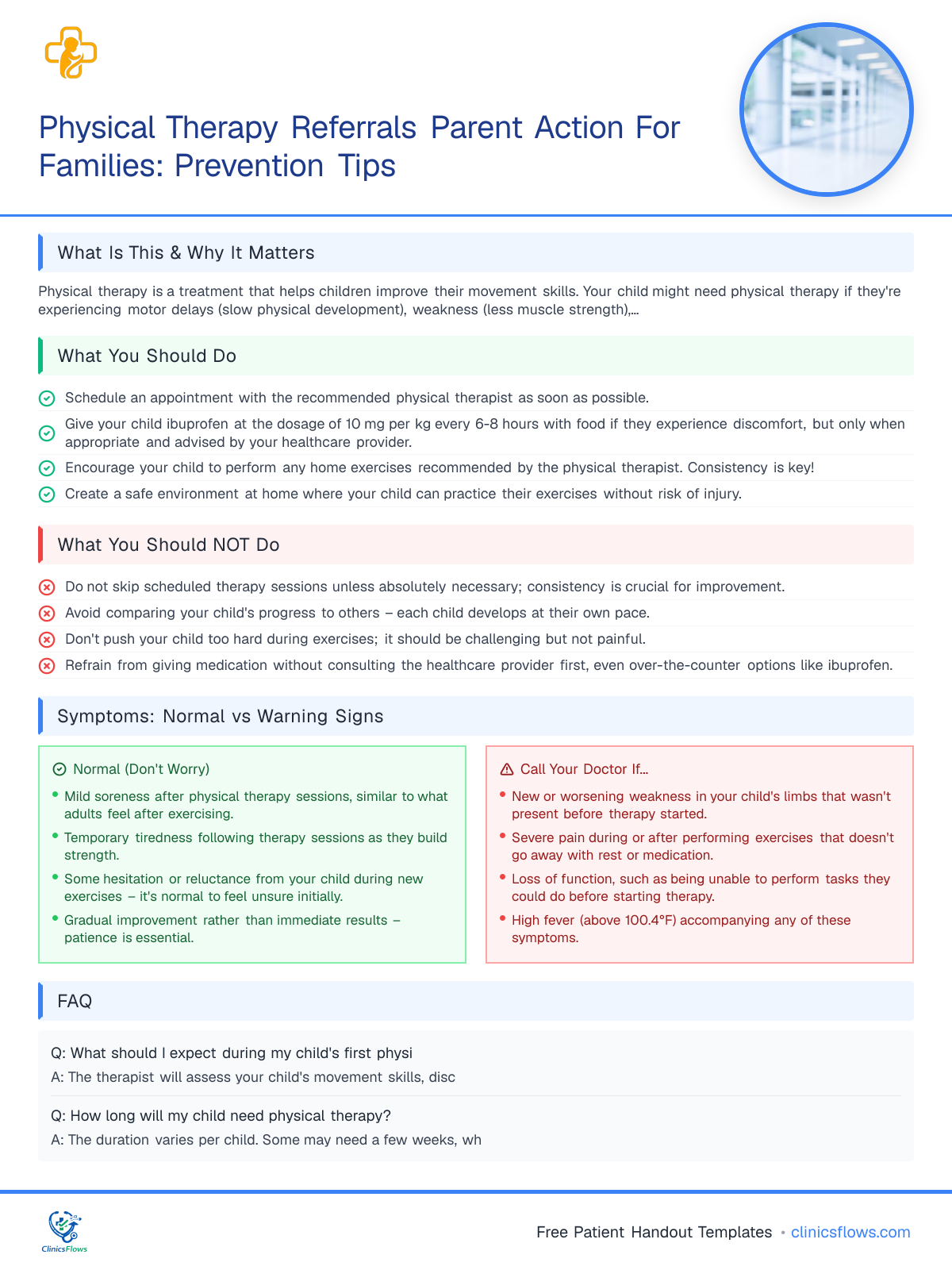 Physical Therapy Referrals Parent Action For Families: Prevention Tips - patient handout preview
