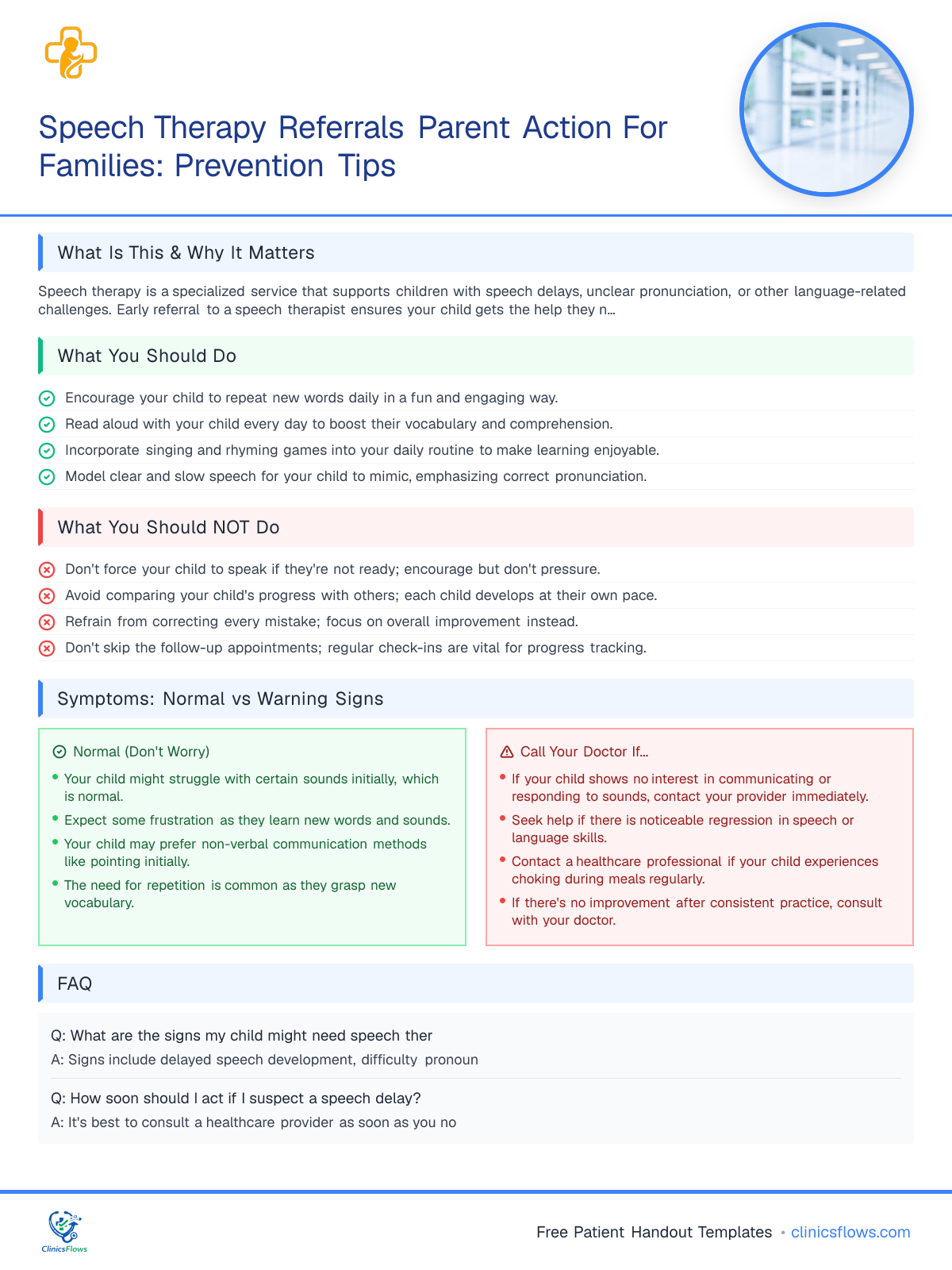 Speech Therapy Referrals Parent Action For Families: Prevention Tips - patient handout preview