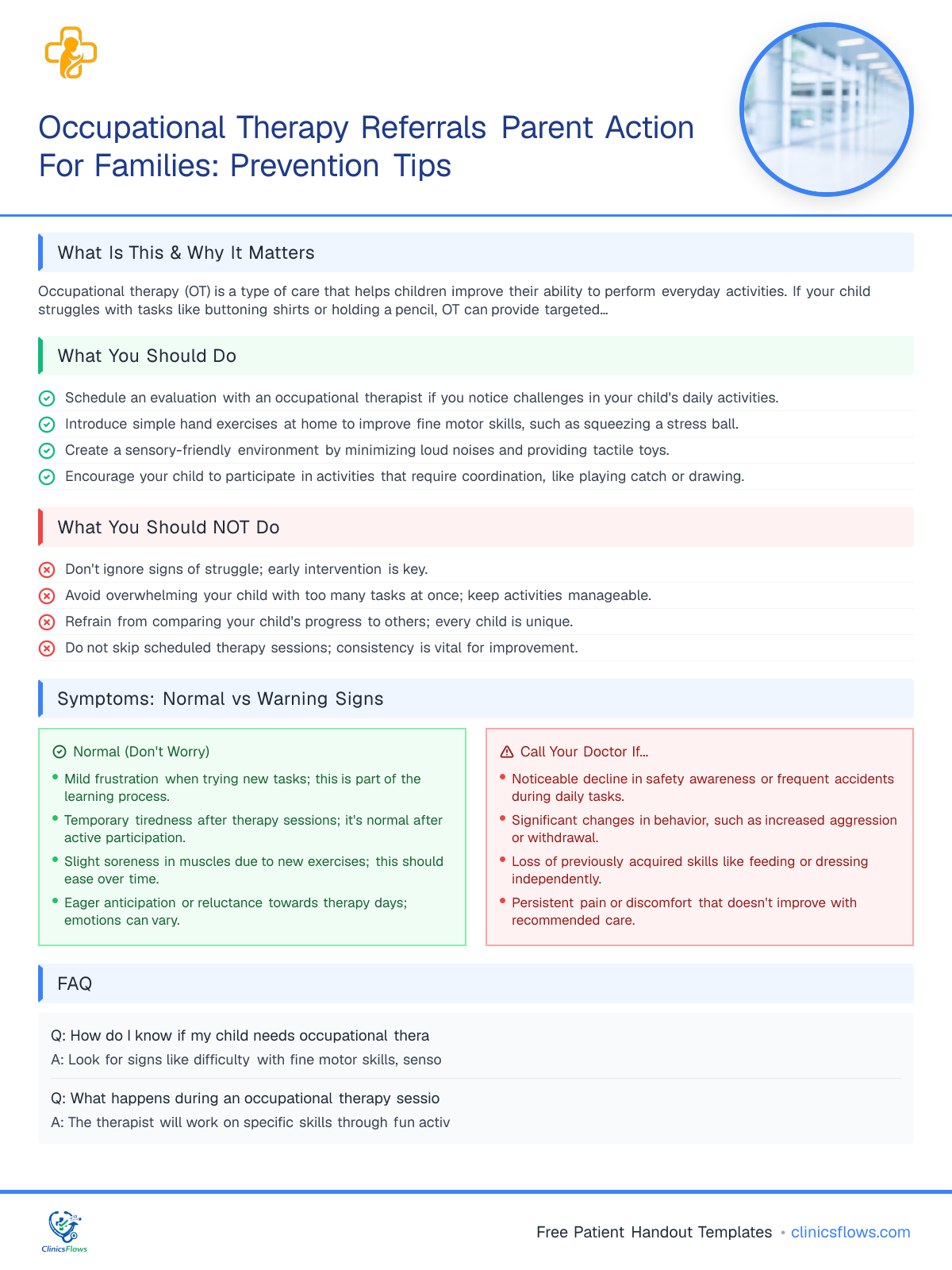 Occupational Therapy Referrals Parent Action For Families: Prevention Tips - patient handout preview