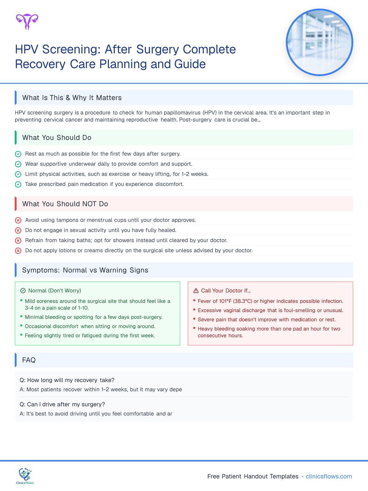HPV Screening: After Surgery Complete Recovery Care Planning and Guide - patient handout preview